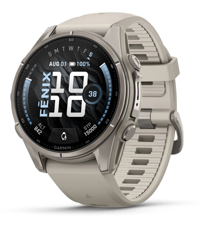 Garmin fēnix 9 43 mm GPS – Titan Grau, Sportarmband, Grau, 100 m, für iPhone