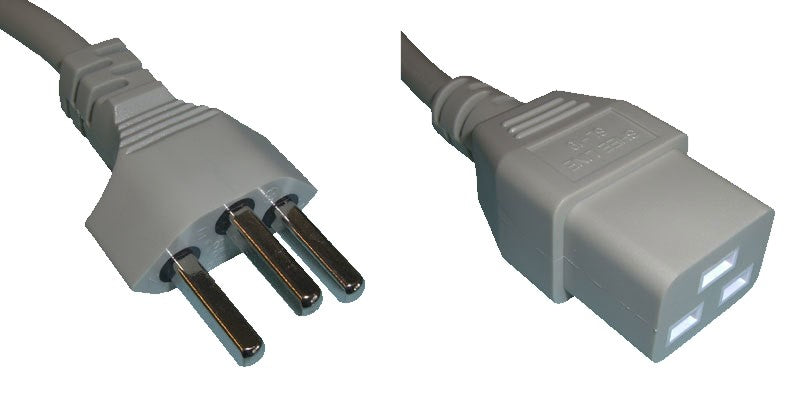 Diggelmann Netzkabel, T23 auf C19, 1 m, Grau, angespritzt