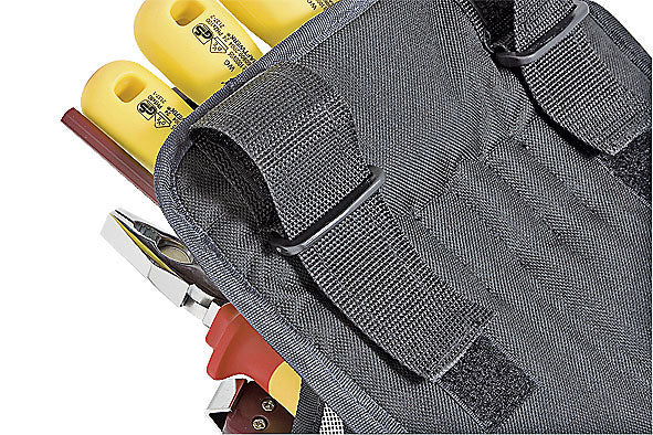 KRAFTWERK Elektriker-Werkzeug-Gürteltasche – mit verstellbarem Hüftgurt, schwarz/rot, B 300 × H 100 × T 250 mm