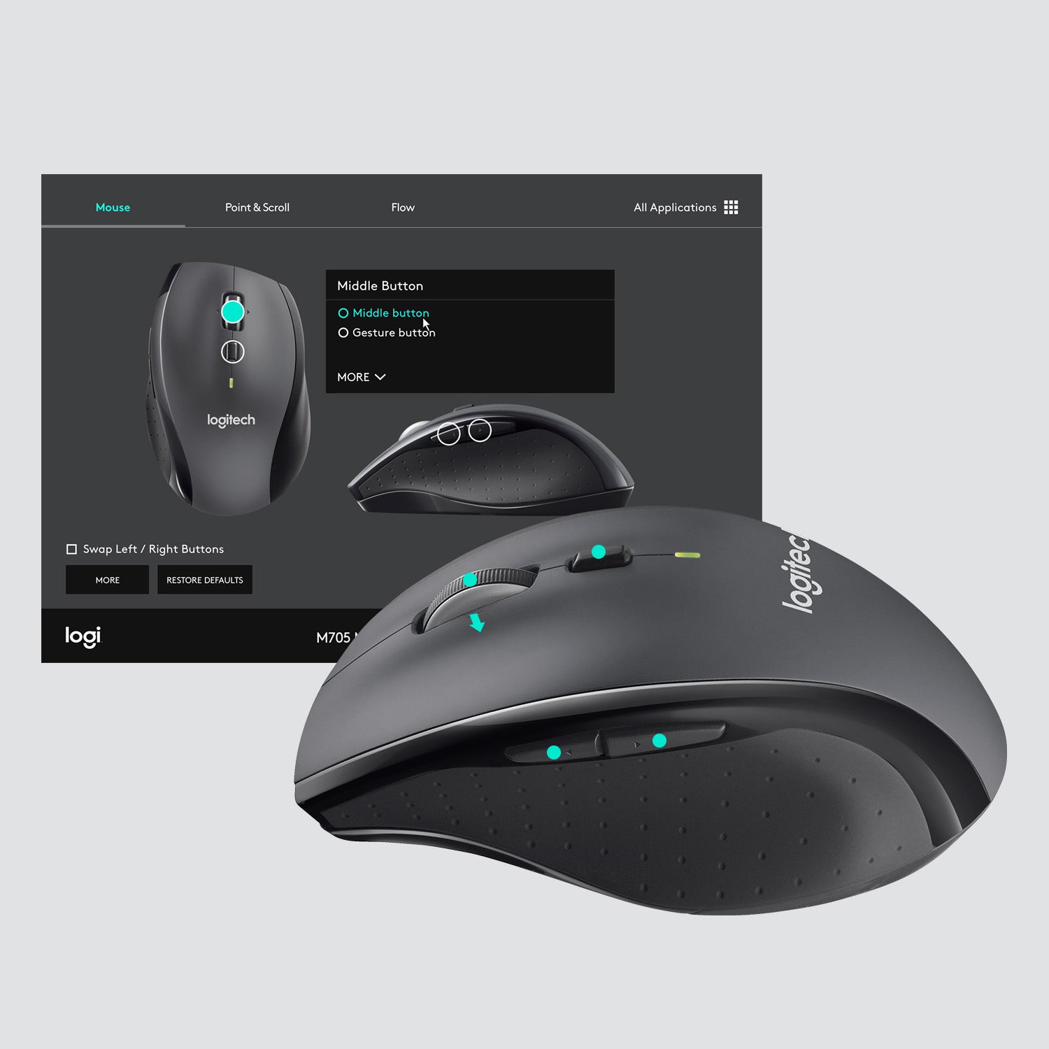 Logitech Marathon M705 – Maus – Kabellos (2,4 GHz), 1000 DPI, rechts, Anthrazit