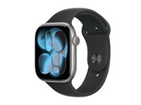 Apple Watch Series 11 46 mm GPS – Aluminium Grau, Sportarmband, Schwarz, S/M, 50 m, für iPhone