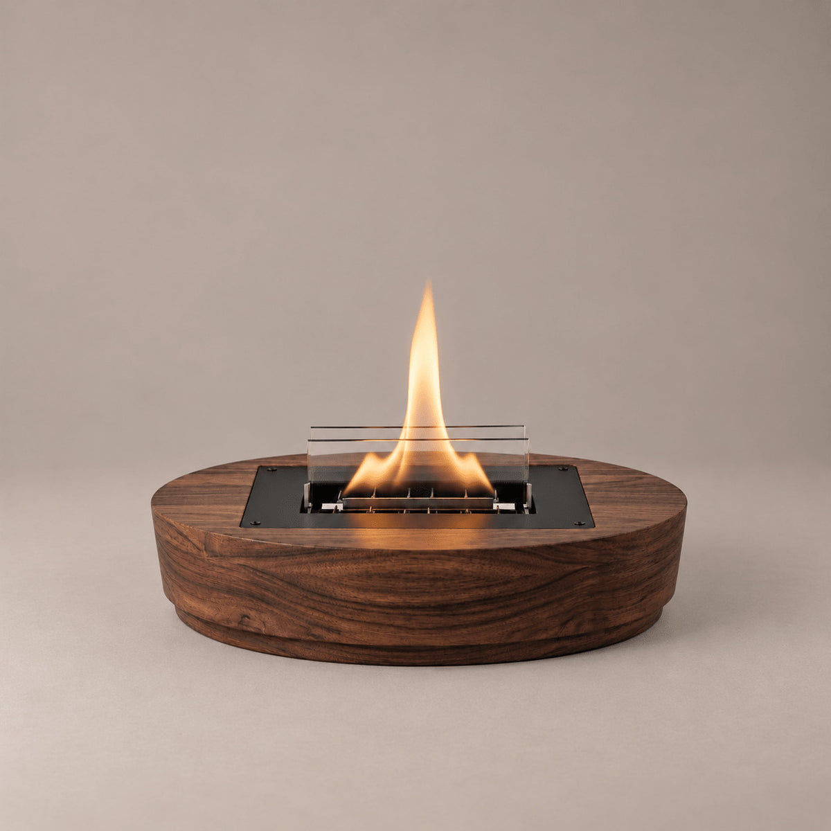 Tenderflame Tischkamin – Ø 33 × 7 cm – Holz & Stahl, natur