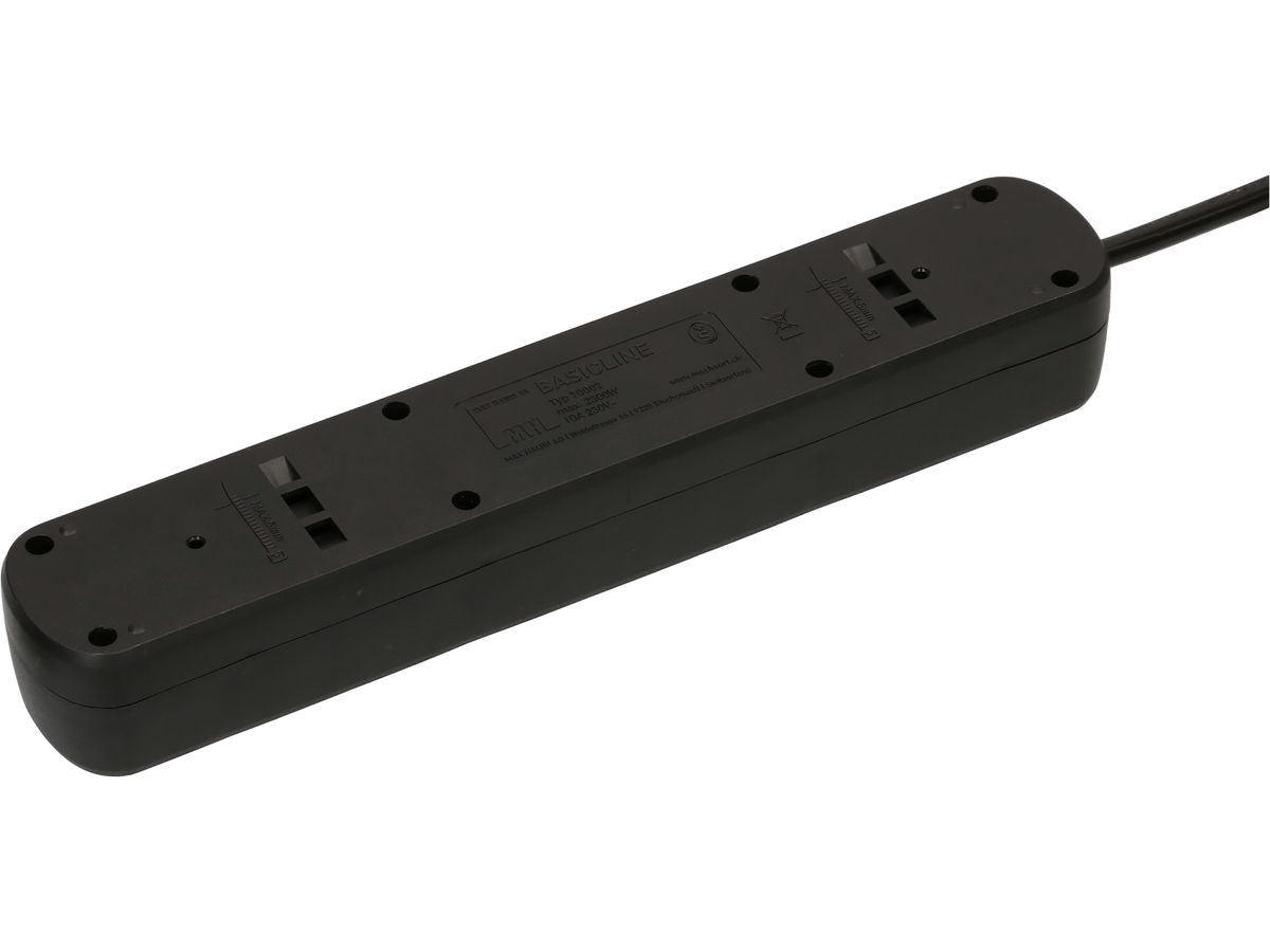 Max Hauri AG Basic Line Steckdosenleiste, 7×T13, mit Schalter, 1,5 m, Eingang T12, IP20 – schwarz