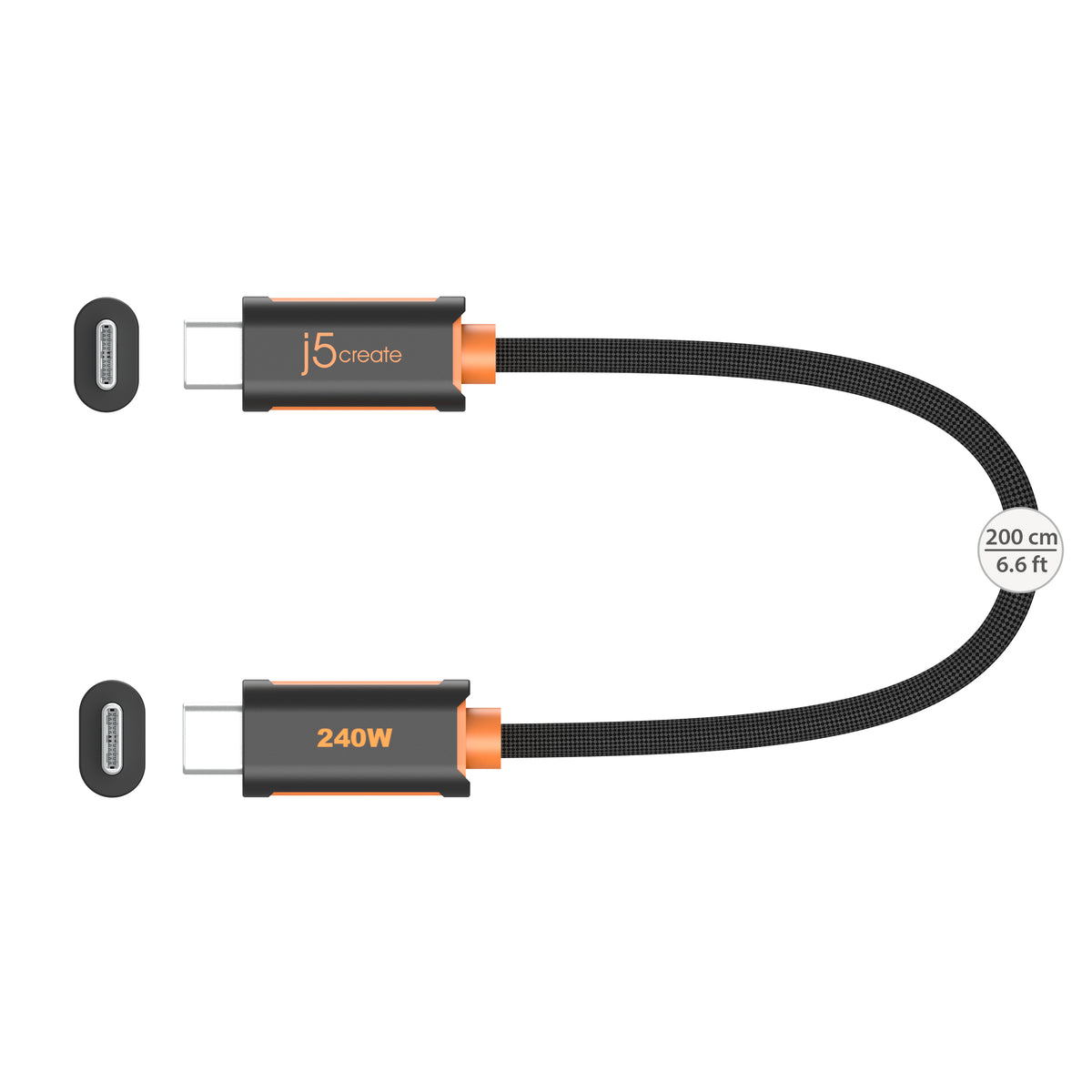 j5create USB-C auf USB-C Kabel – USB 2.0 (480 Mbit/s) – 2 m – PD 240 W – für USB-C-Geräte mit PD