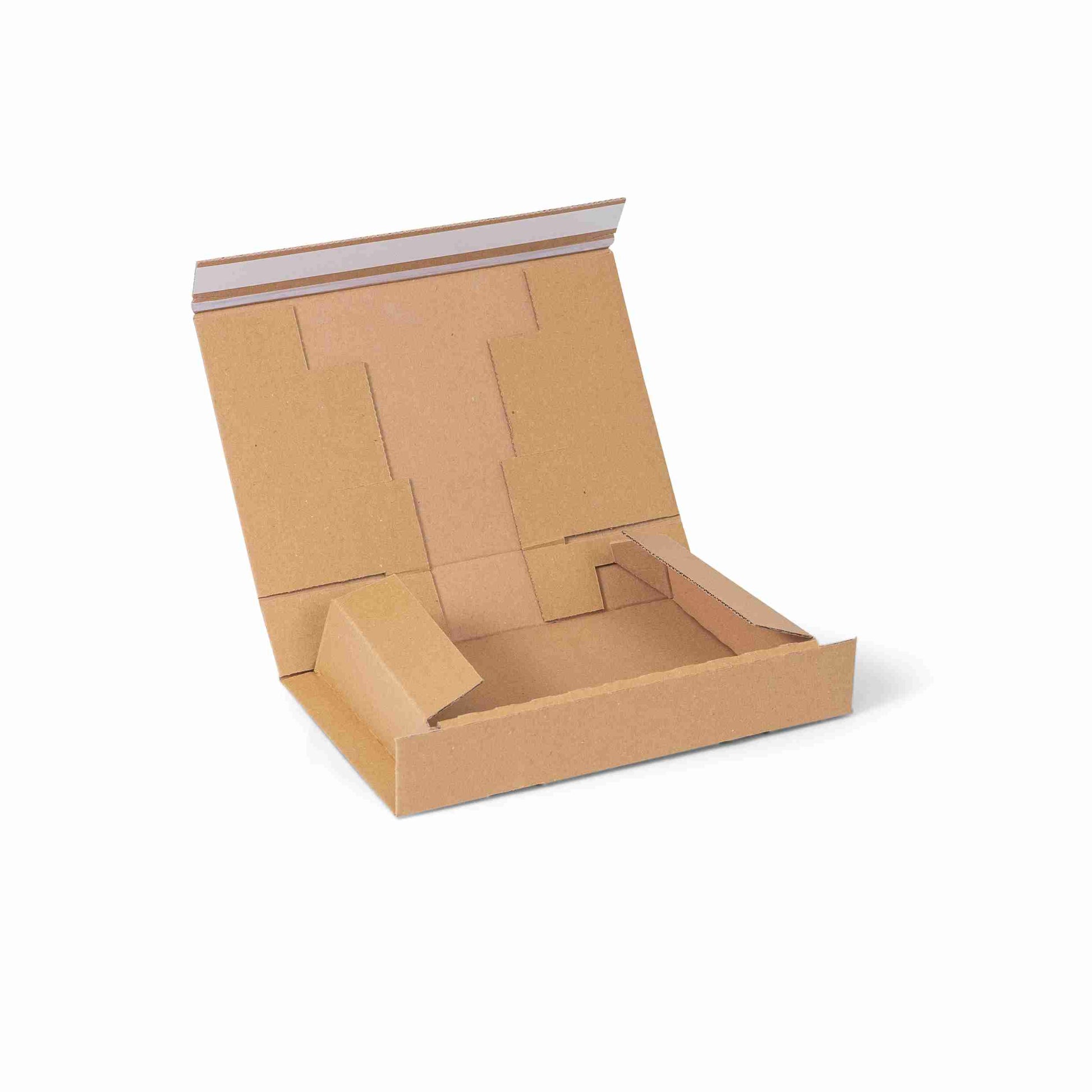Model Versandkarton – 215 × 155 × 43 mm, braun, Wellkarton, Aufreissband, selbstklebend – 1 Stk., ab 100 Stk.