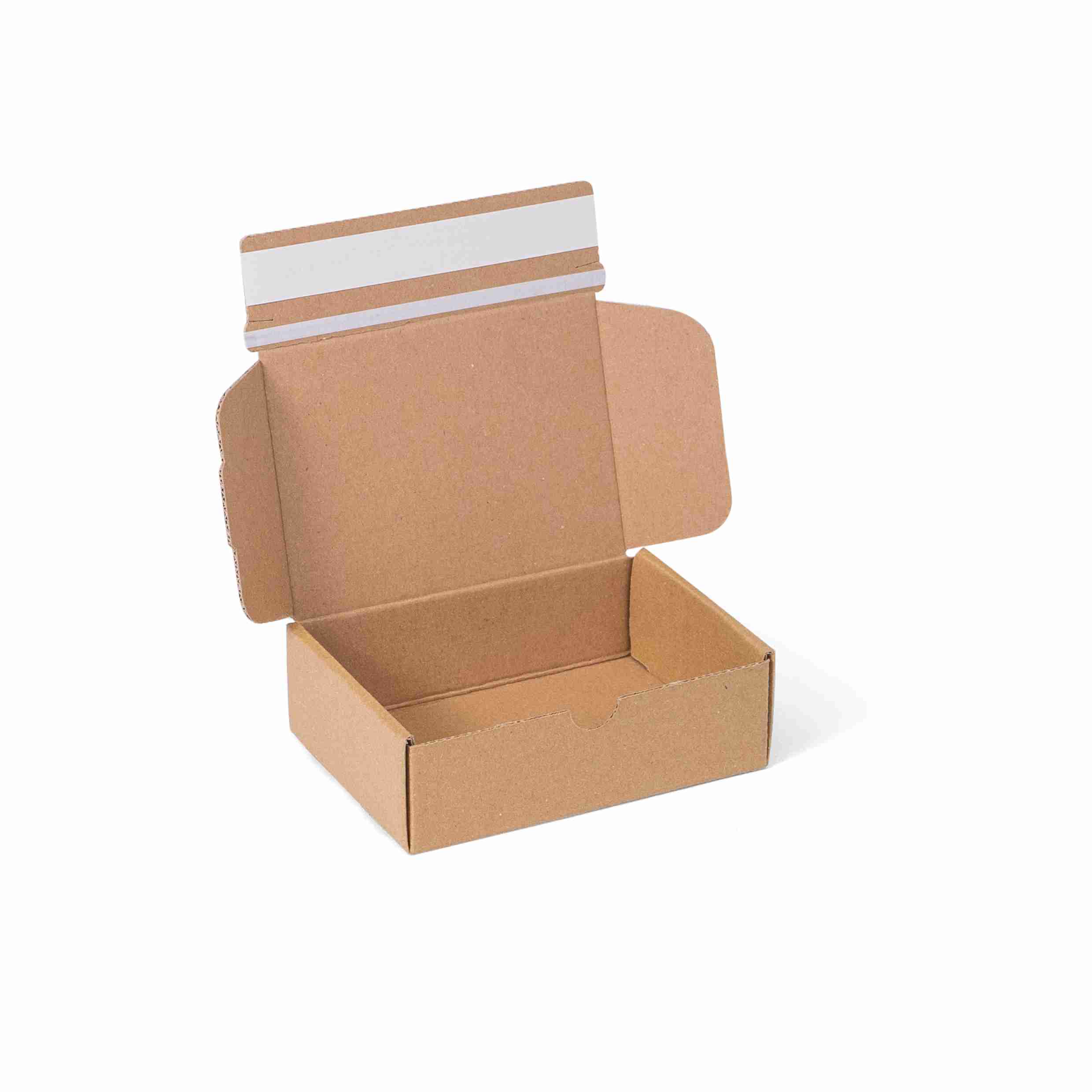 Model Versandbox – 140 × 101 × 43 mm, braun, selbstklebend – 1 Stk., ab 2'000 Stk.