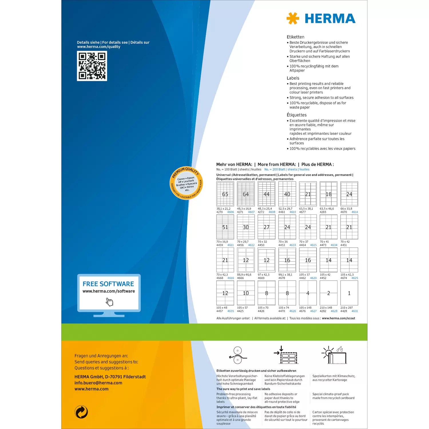 HERMA Etiketten (A4-Bögen), 66 mm × 34 mm, weiss, Papier, permanent, 4800 Etiketten (200 Blatt)