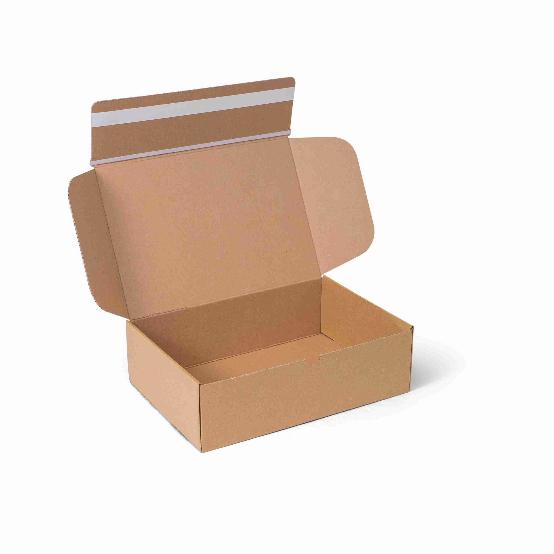 Model Versandverpackung – 305 × 210 × 91 mm, braun, Wellkarton, Automatikboden, selbstklebend – 1 Stk., ab 500 Stk.