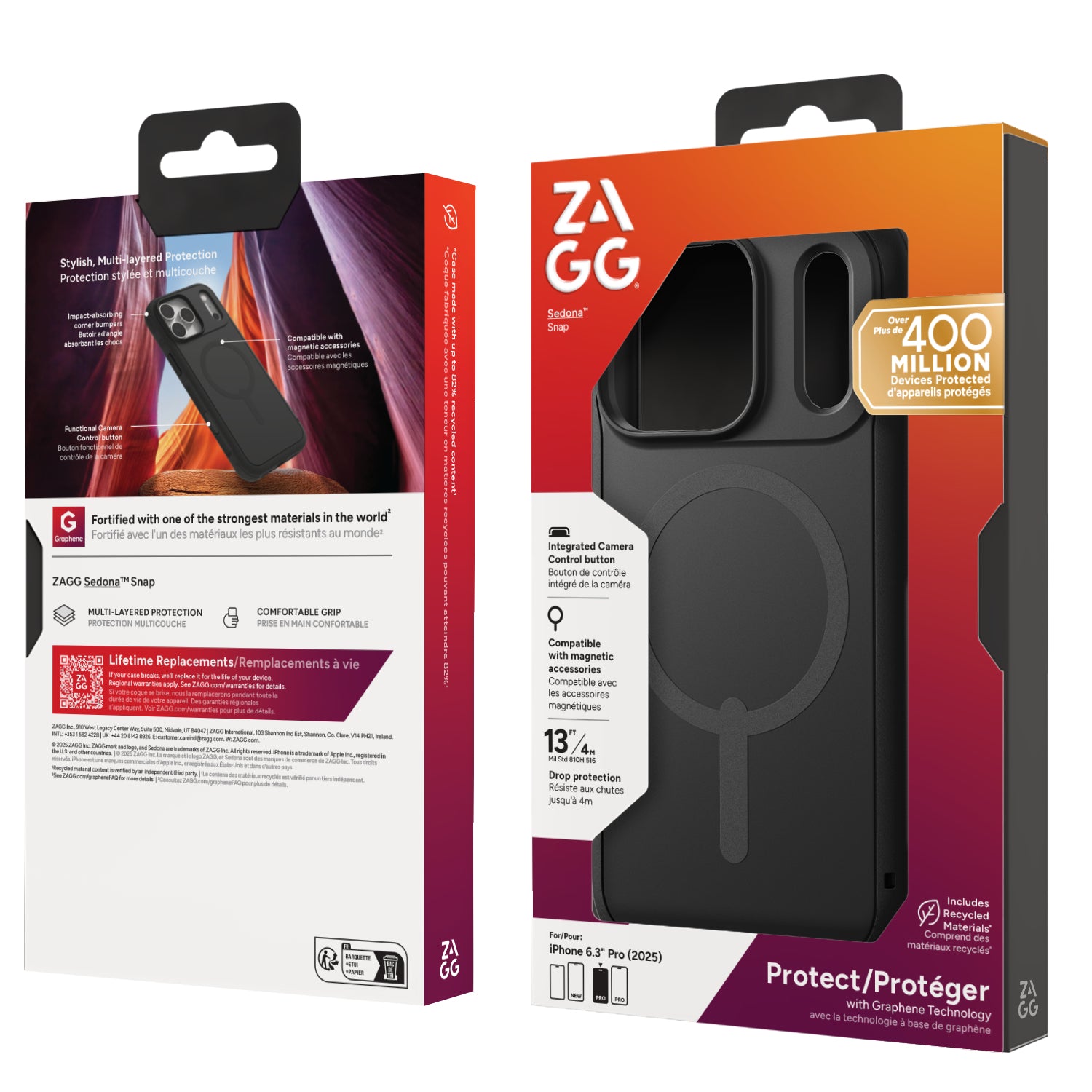 ZAGG Sedona Snap Backcover – für Apple iPhone 17 Pro, MagSafe, Graphen, Schwarz, bis 4 m Sturzsicher