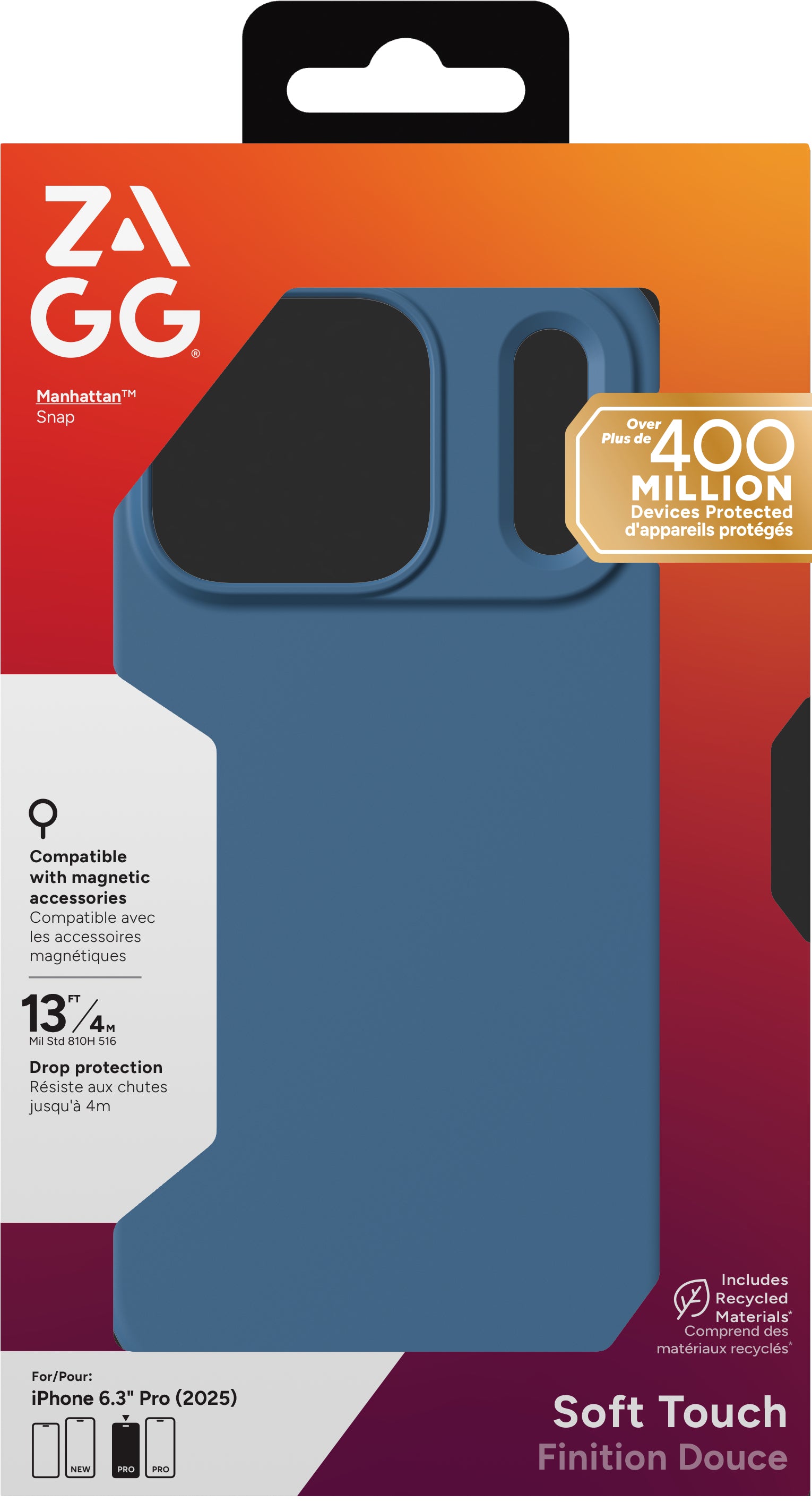 ZAGG Manhattan Snap Backcover – für Apple iPhone 17 Pro, MagSafe, Graphen+Silikon, Blau, bis 4 m Sturzsicher