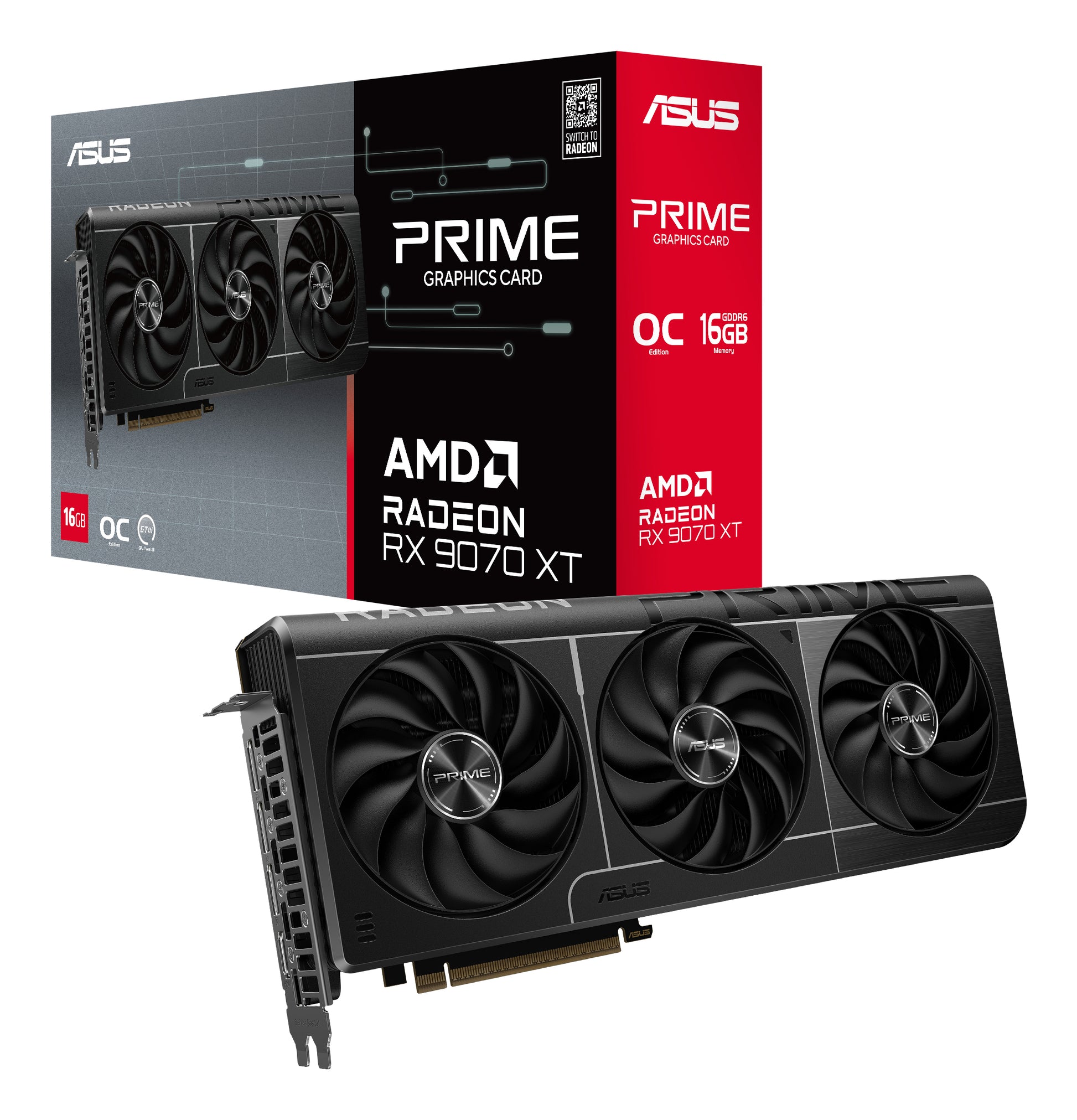ASUS Grafikkarte PRIME-RX9070XT-O16G – Radeon RX 9070 XT, 16 GB GDDR6, PCIe 5.0, 3×DP, 1×HDMI 2.1b, 2,5 Slots