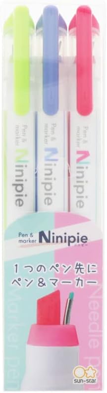 Sun-star Ninipie Stift & Marker Textmarker – Gelbgrün/Grün, Blau/Dunkelblau, Pink/Minze, Keil/Fein 4/0,5 mm