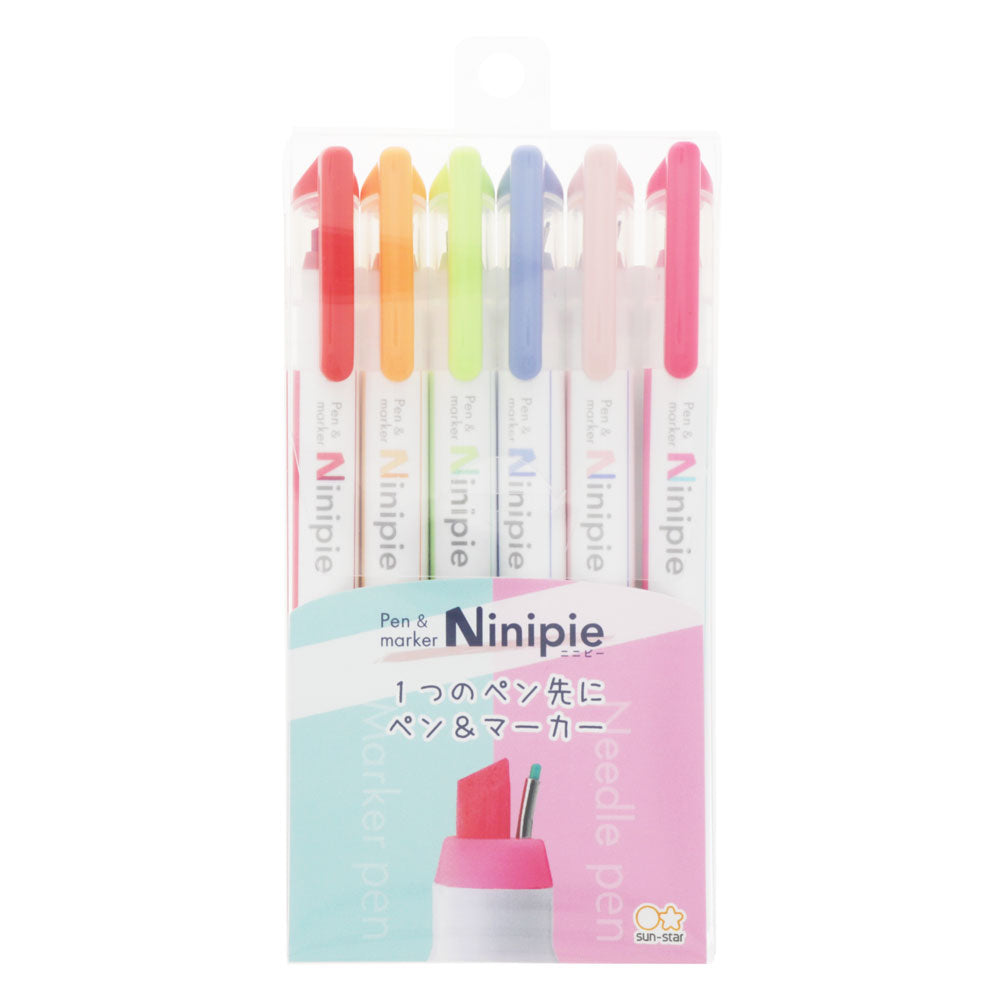 Sun-star Ninipie Stift & Marker Doppeltspitze-Textmarker – Farben: Rot/Orange/Gelbgrün …, Keil/Fein 4,0/0,5 mm