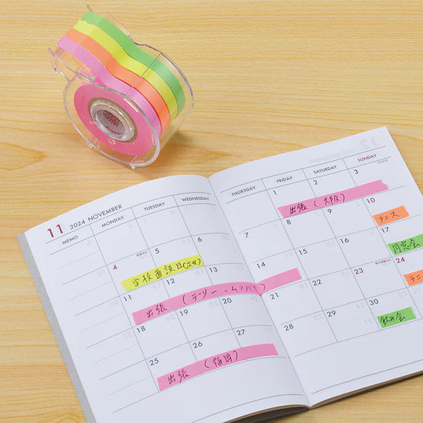 Yamato Memoc Roll Tape Papier Typ Haftnotizen auf Rolle – 10 m × 7 mm – rosa, vollflächig klebend, 4er-Set
