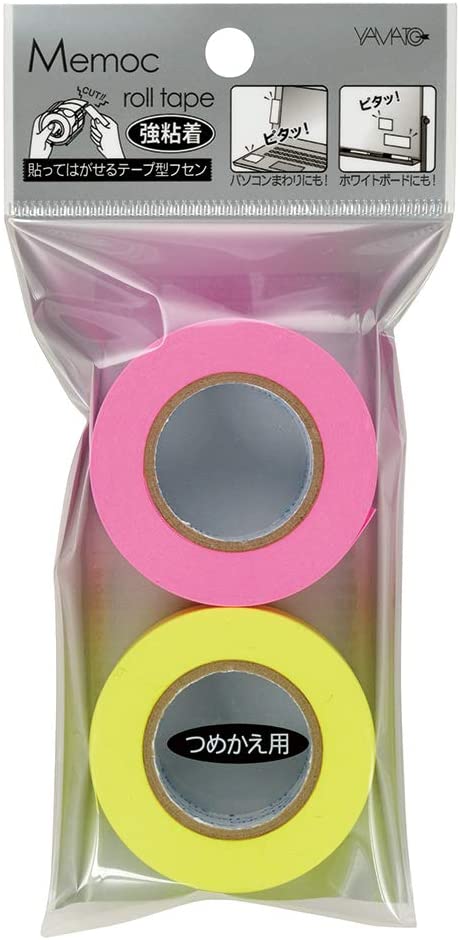 Yamato Memoc Roll Tape Papier Typ Haftnotizen auf Rolle – 10 m × 25 mm – pastell, vollflächig klebend