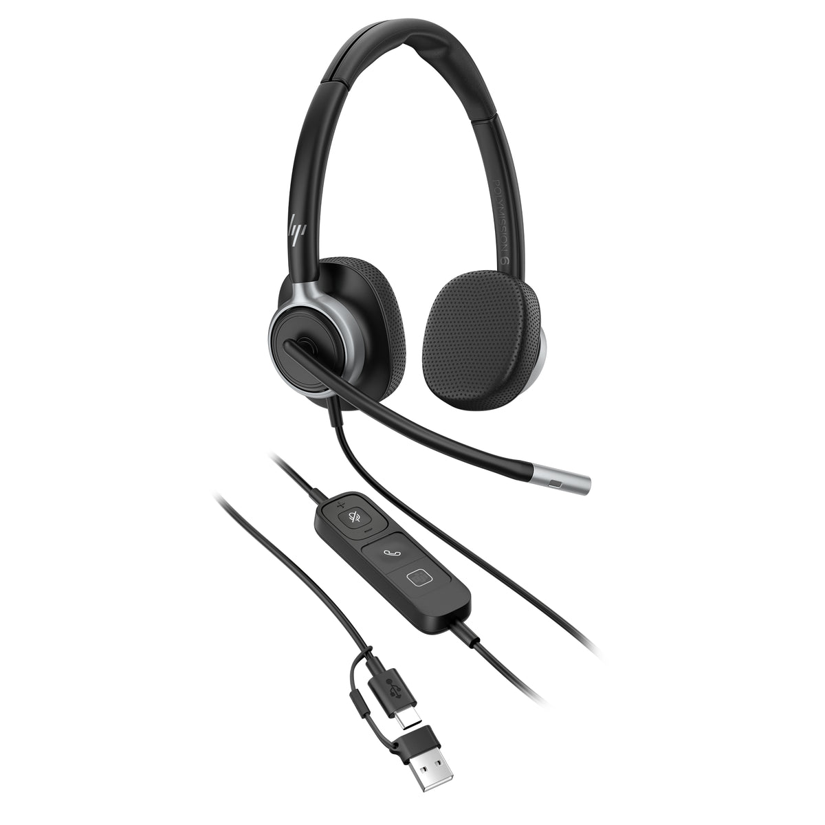 HP Poly Mission 625 Office-Headset – On-Ear, Stereo, USB-C, Schwarz