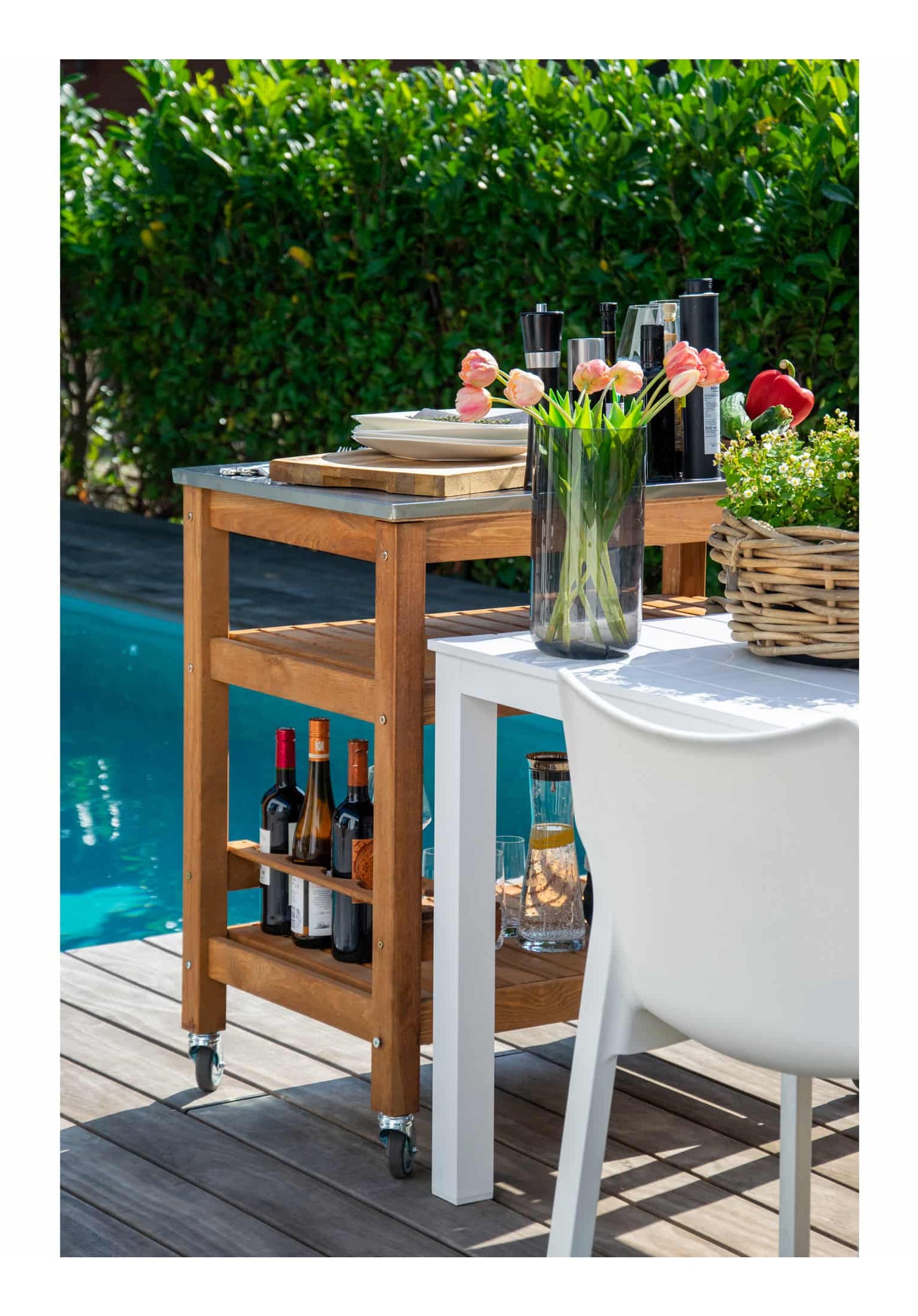 Dobar Beistellwagen 1-teilig – Braun – Pinienwald – Tisch 94 × 58 × 90 cm – für draussen