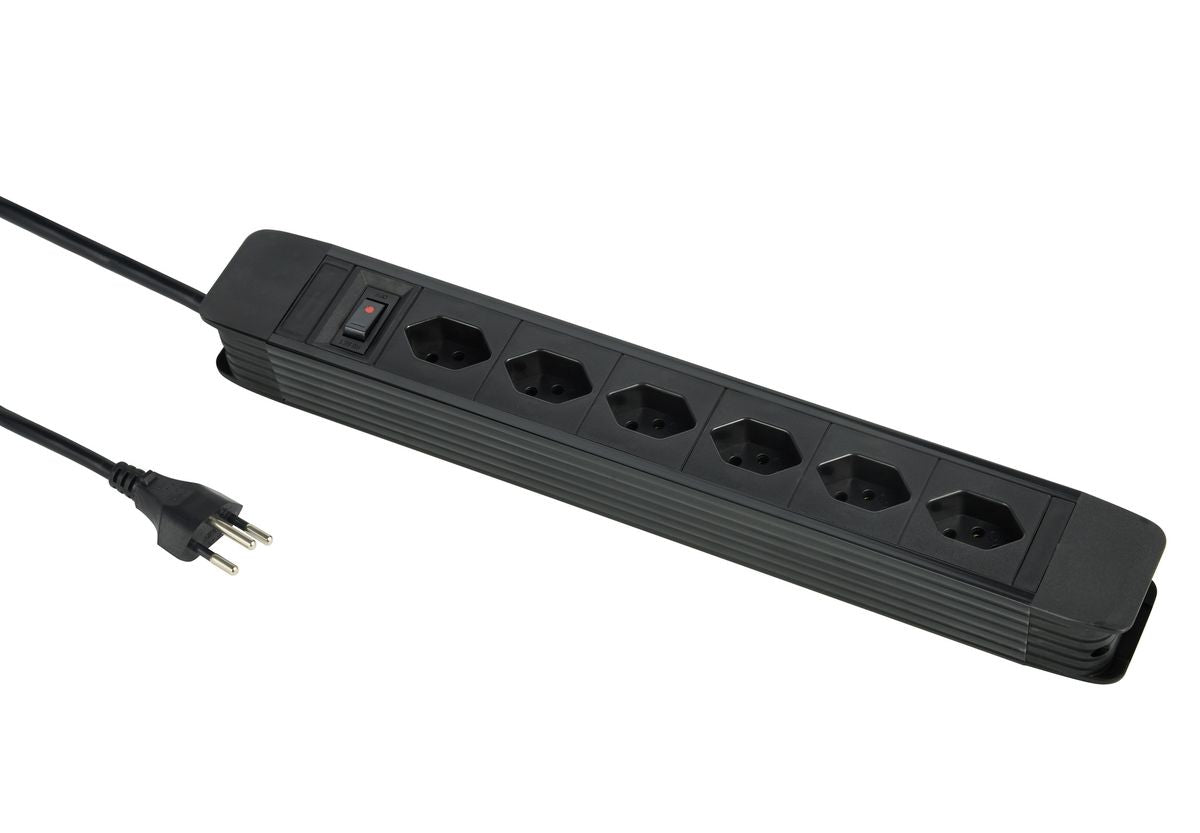 M. Schönenberger Schönenberger PRIME-LINE Steckdosenleiste, 6×T13, mit beleuchtetem Schalter, 2 m, Eingang T12, IP20 – schwarz