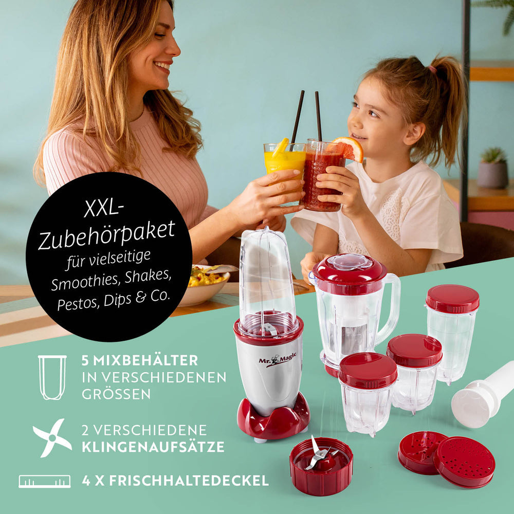 Gourmetmaxx Smoothie-Mixer Mr. Magic – 0,75 l, 400 W, spülmaschinenfest – rot/silber