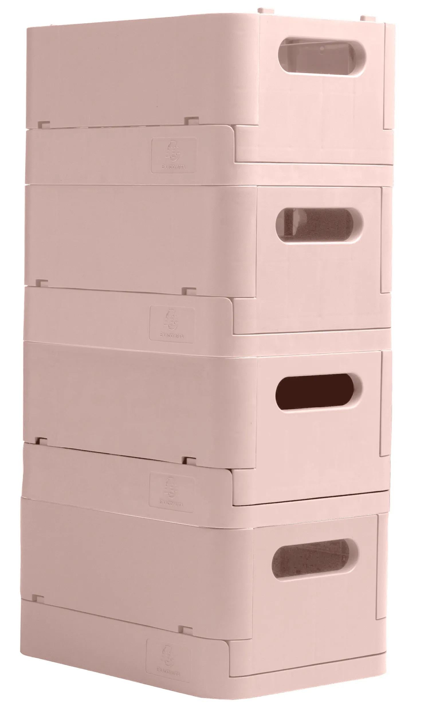 Exacompta Aufbewahrungsbox – für A6+, klappbar, hellrosa, Polypropylen (PP), B 188 × H 95 × T 138 mm