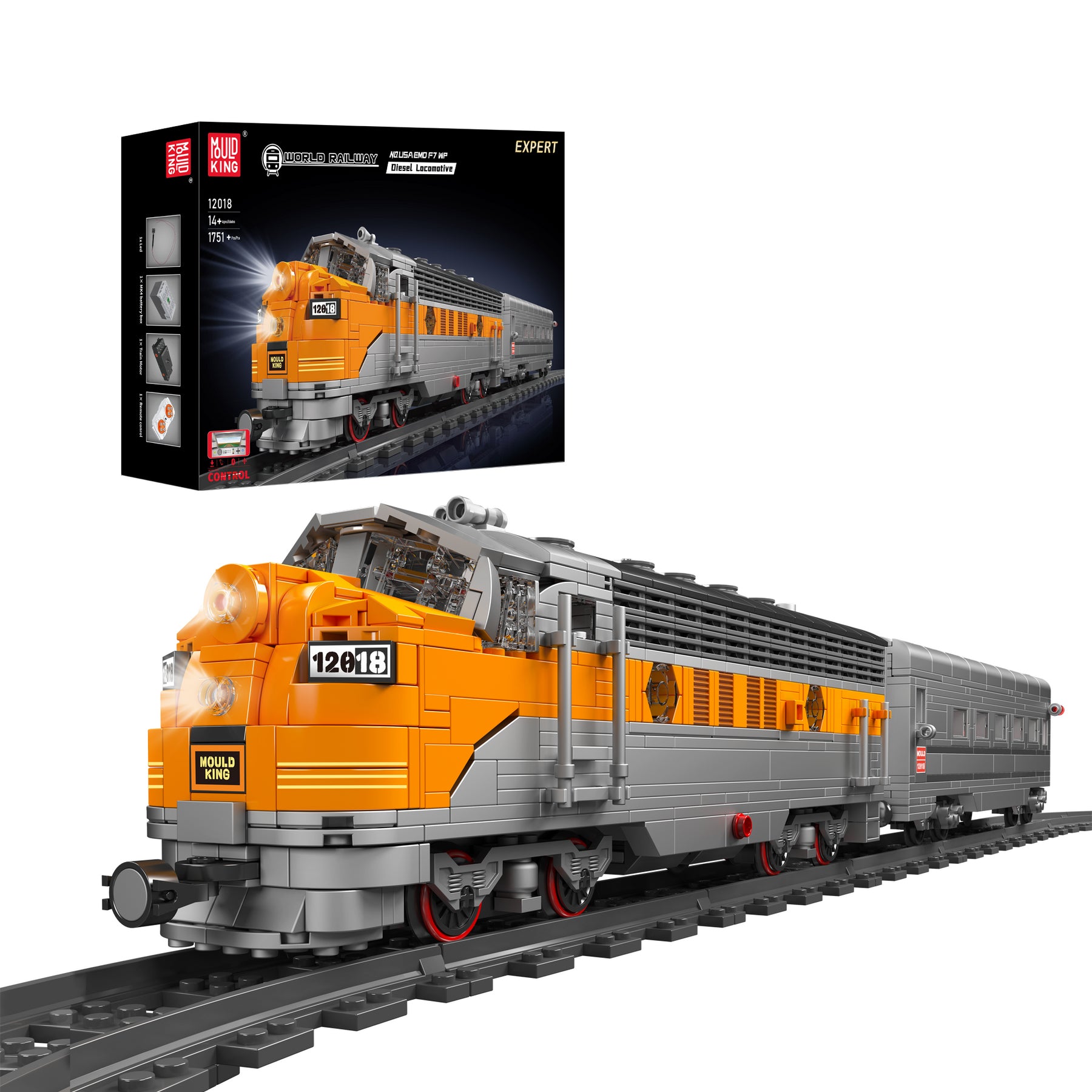 Mould King Diesellokomotive USA F7 WP Bausatz – 1541-teilig – 6,6 × 10,6 × 70 cm – Ab 14 Jahren – ABS, Mehrfarbig
