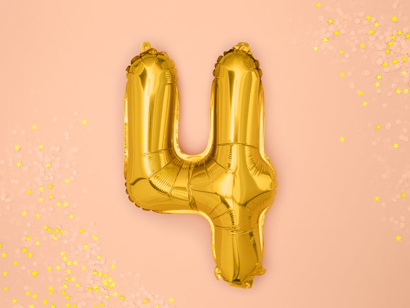 PartyDeco Folienballon Zahl 4 – Gold – 35 cm – Folie – 1 Stk