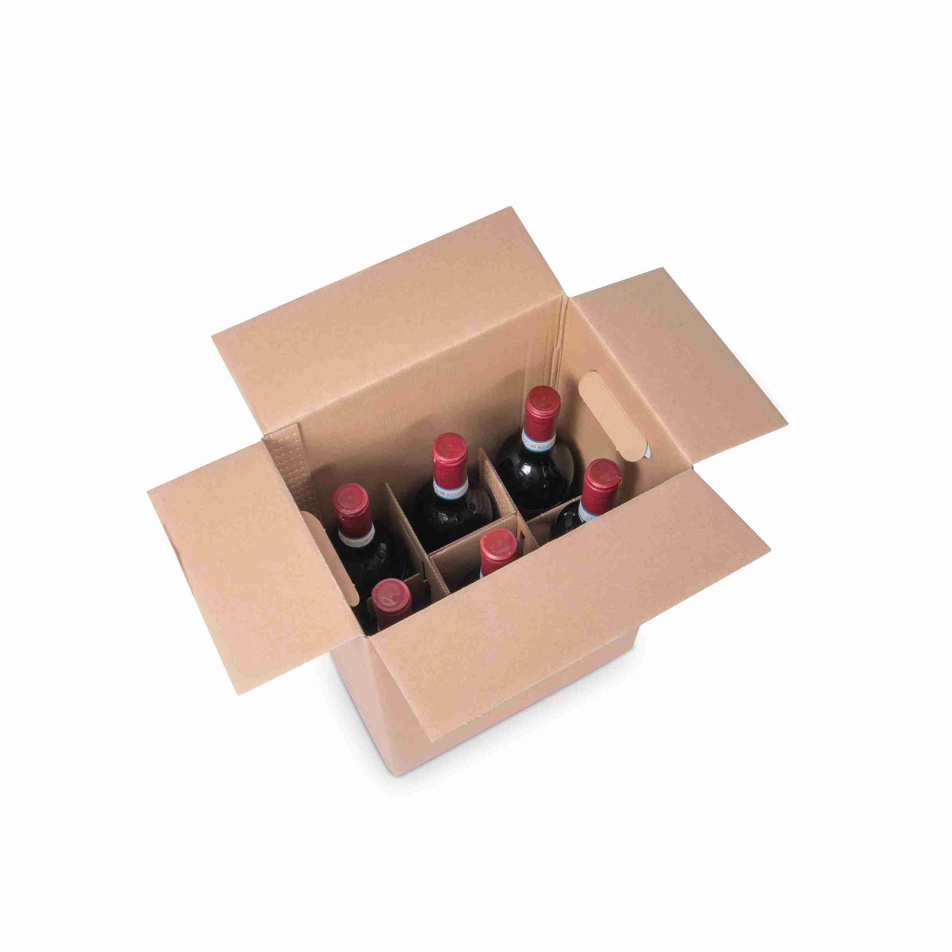 Model Weinversandkarton – für 6 × 1,0 l, max. 350 mm & Ø90 mm – 270 × 180 × 354 mm, braun, Wellkarton – 1 Palette (560 Stk.)
