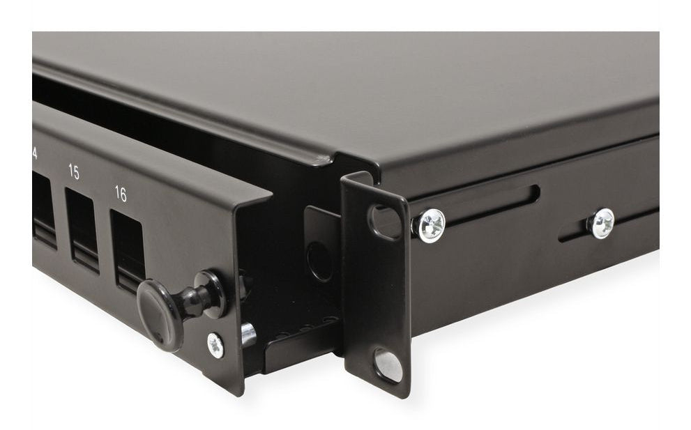 ROLINE 19" Keystone-Modulträger – LWL-Patchpanel, 16× Keystones, ausziehbar, schwarz, 482,6×243×44 mm
