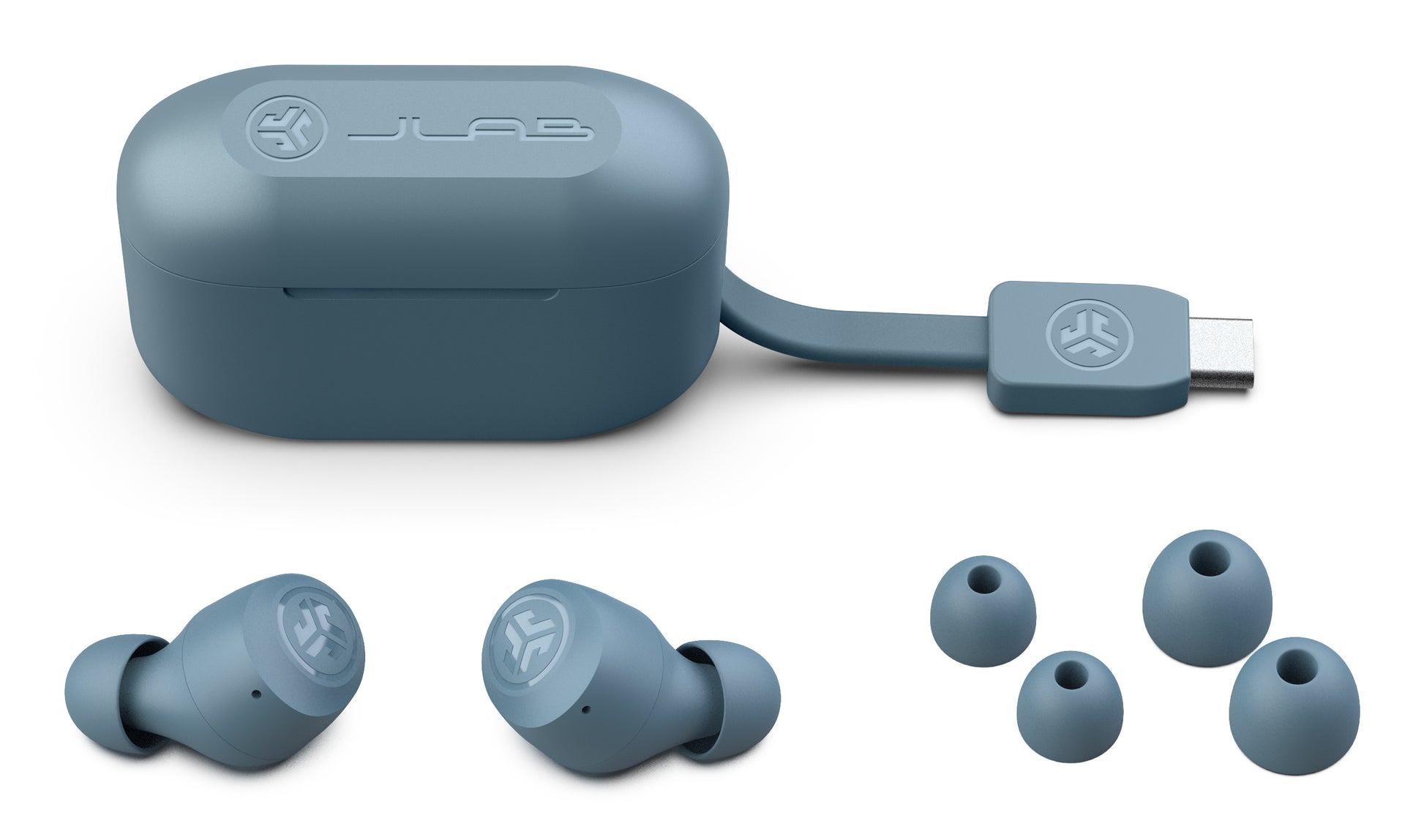 JLab GO Air POP TWS In-Ear – BT 5.1, IPX4, mit Ladecase, Grau