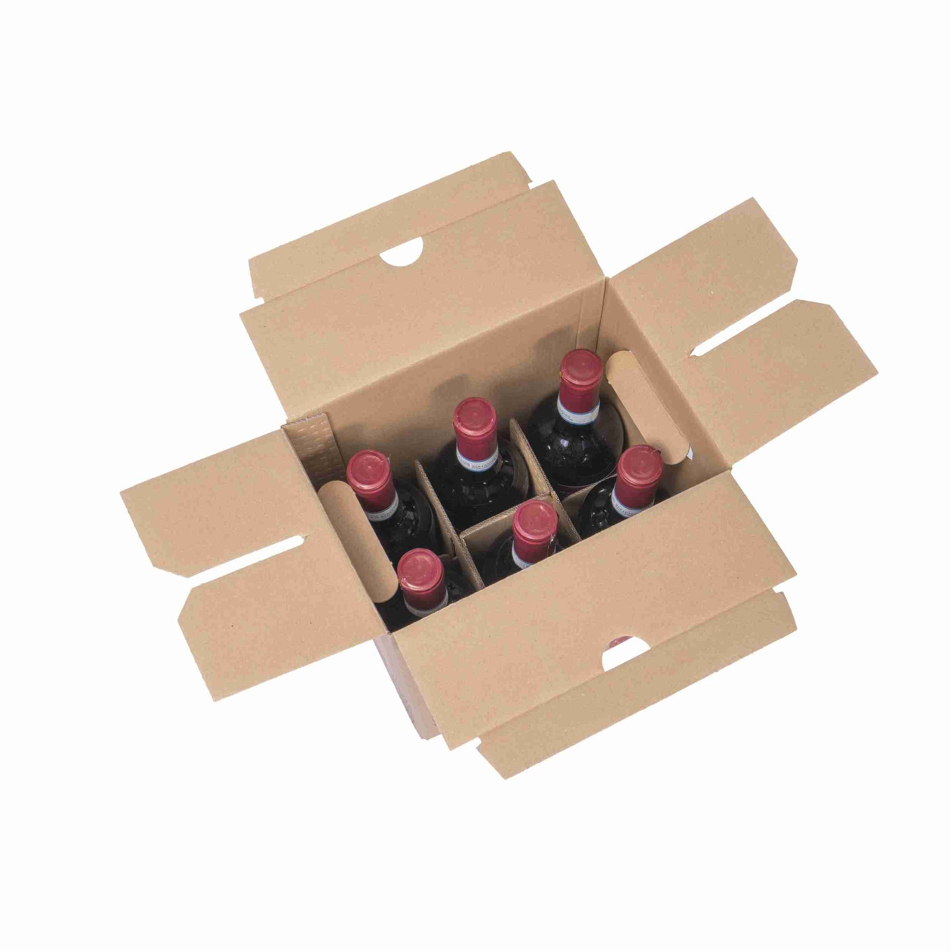 Model Weinversandkarton – für 6 × 0,75 l, max. 321 mm & Ø80 mm – 231 × 154 × 321 mm, braun – 1 Stk., ab 20 Stk.