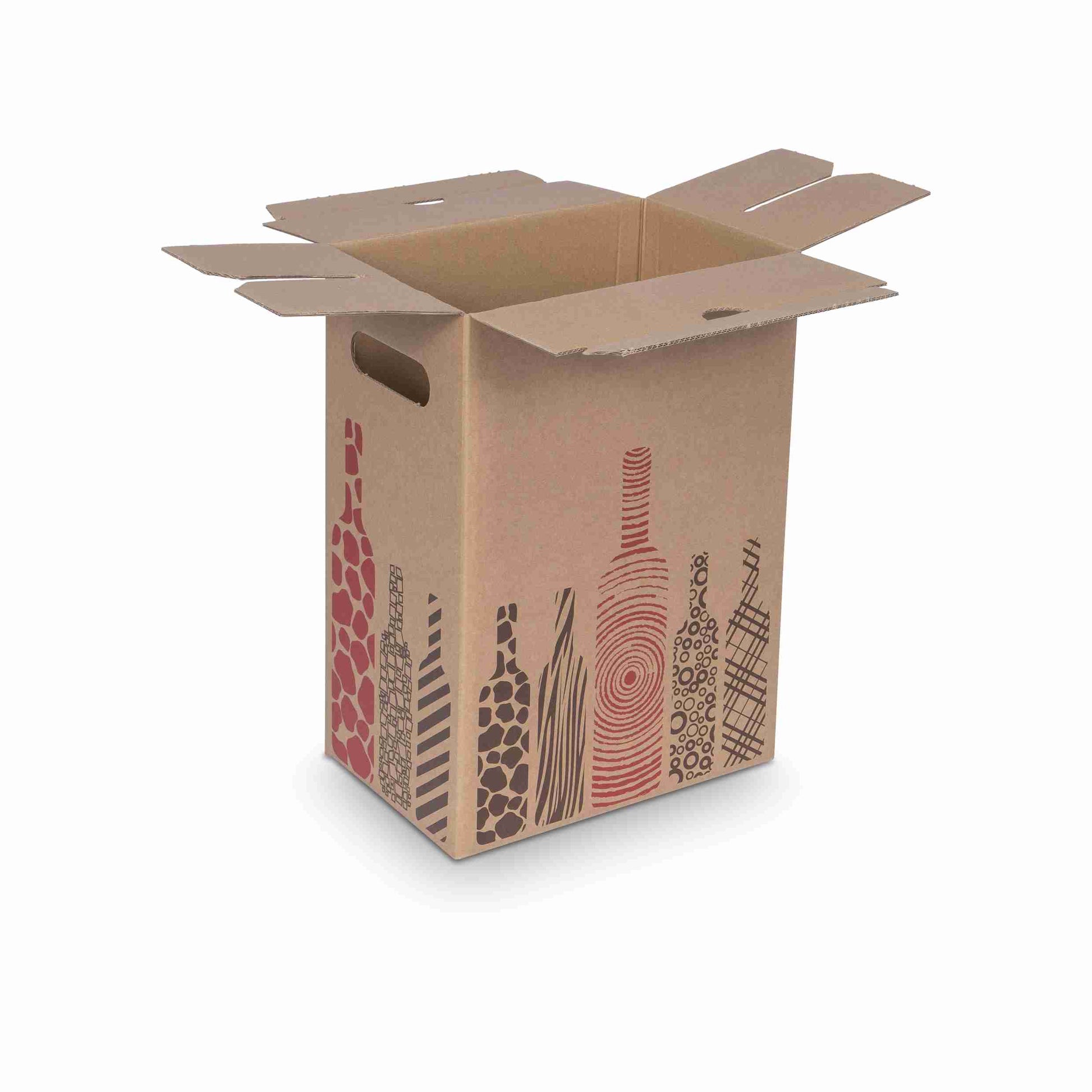 Model Weinversandkarton – für 6 × 0,75 l – 231 × 154 × 321 mm, braun, Einlage, selbstklebend – 1 Palette (840 Stk.)