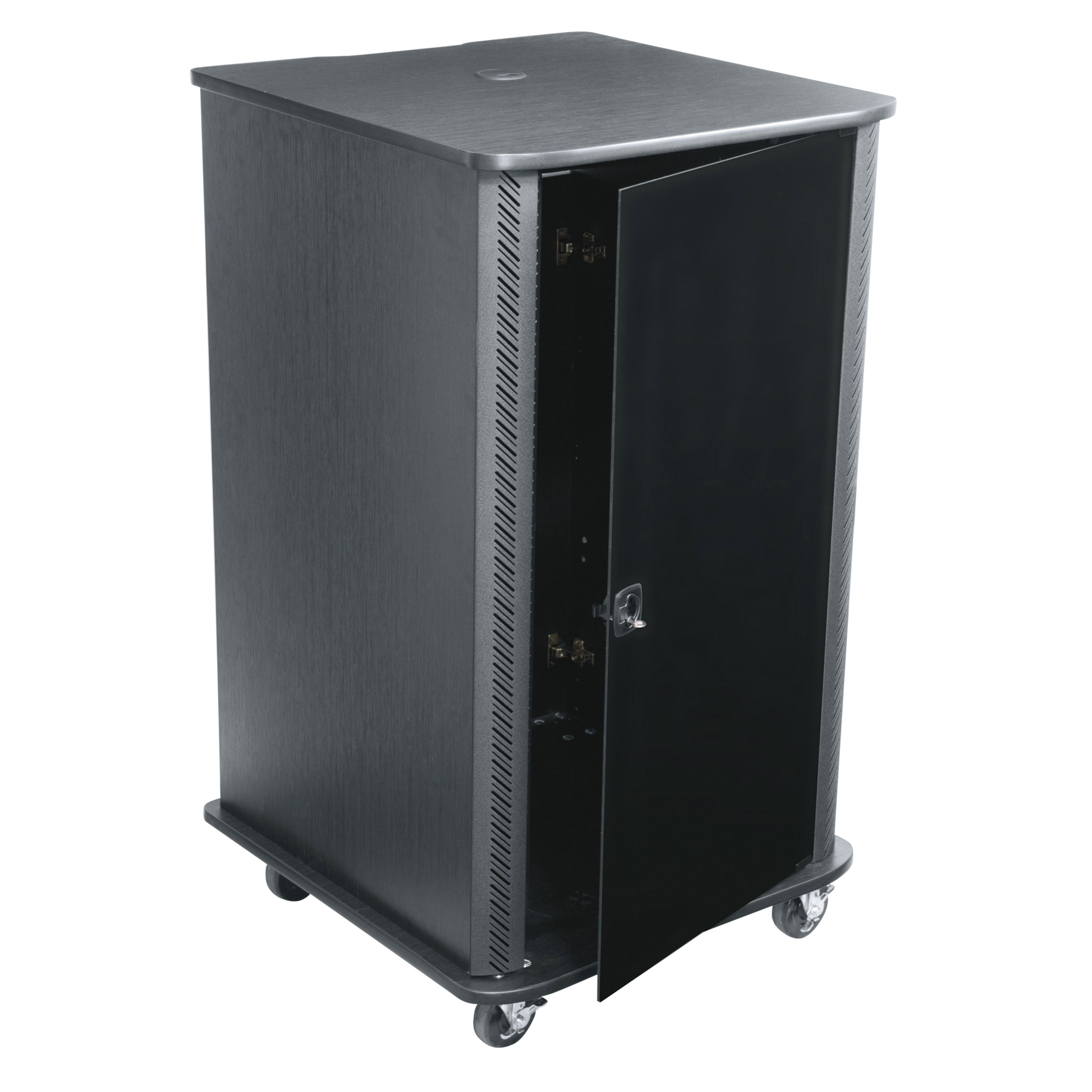 Middle Atlantic RFR-2028GE – Freistehendes Rack-Gestell, 20U, 158,8 kg, Glastür, Lenkrollen, Ebenholz