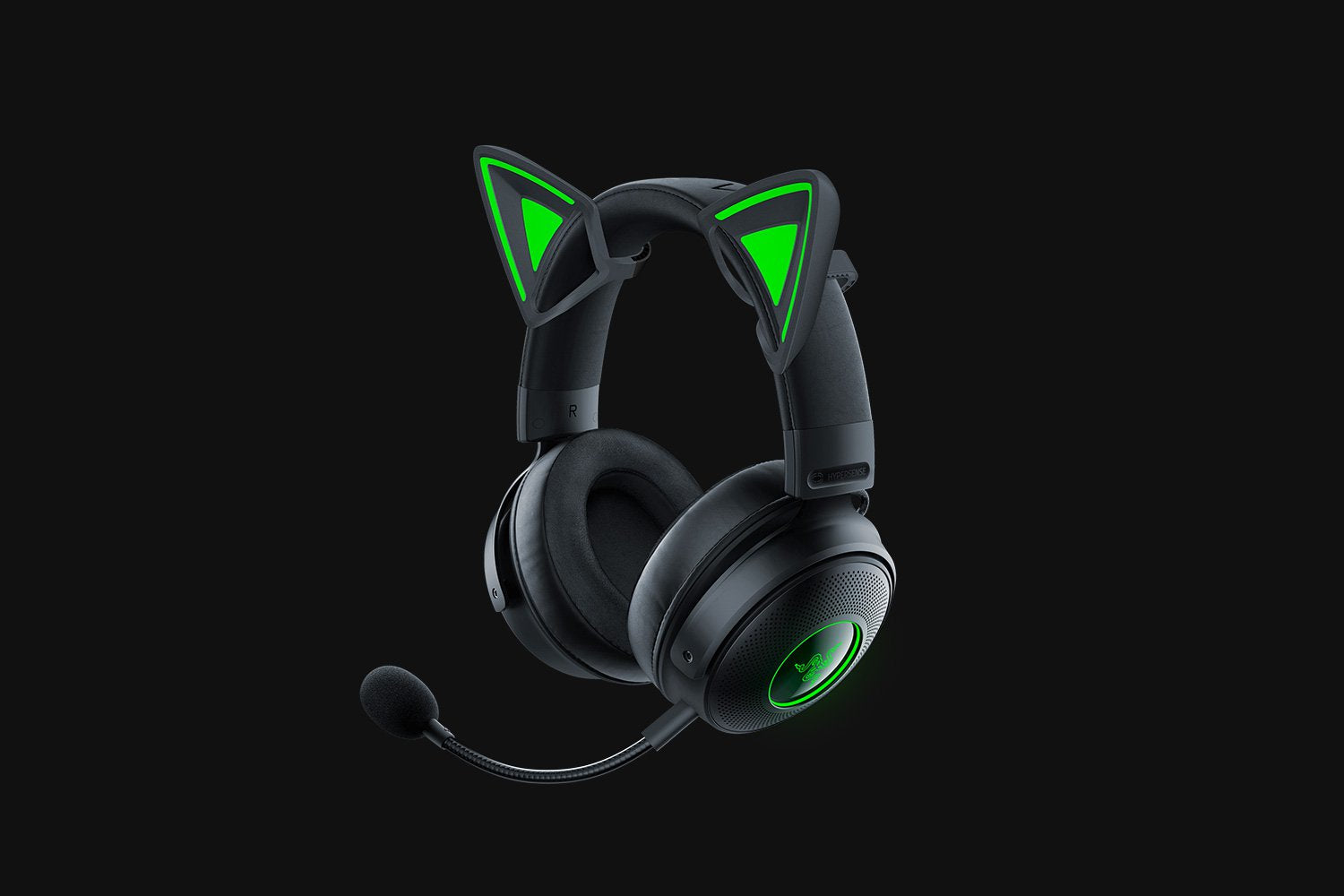 Razer Kitty Ears V2 – Modifikations-Satz – Silikon, Schwarz/Grün – 2er-Set