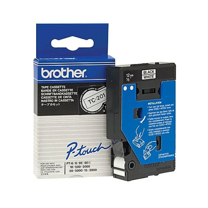 Brother P-touch Schriftband – Schwarz auf Weiss, laminiert, 12 mm × 7,7 m, für Brother P-touch – 1 Stk.
