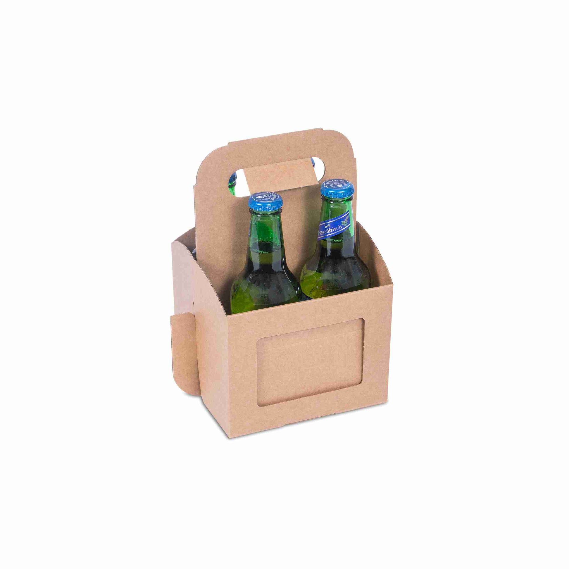 Präsentkarton braun – Innenmass 150 × 238 × 150 mm – für 4 × 0,33 l Flaschen – 1 Stk., ab 1'000 Stk.