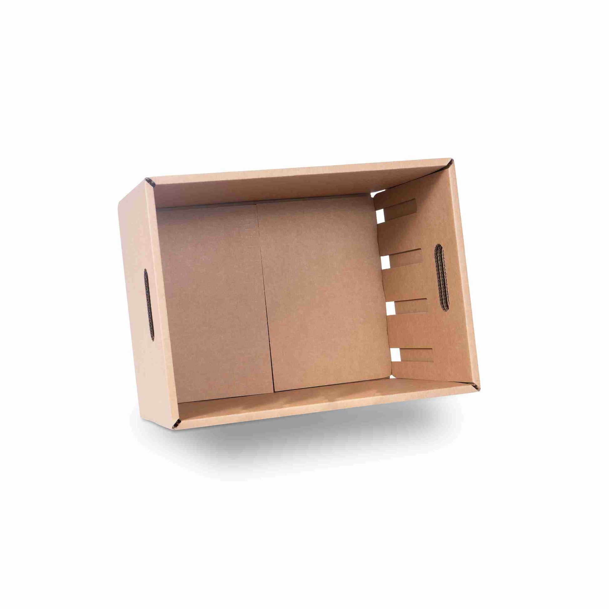 Model Versandverpackung – 369 × 256 × 240 mm, braun, stapelbar, mit Grifföffnung – 1 Stk., ab 100 Stk.