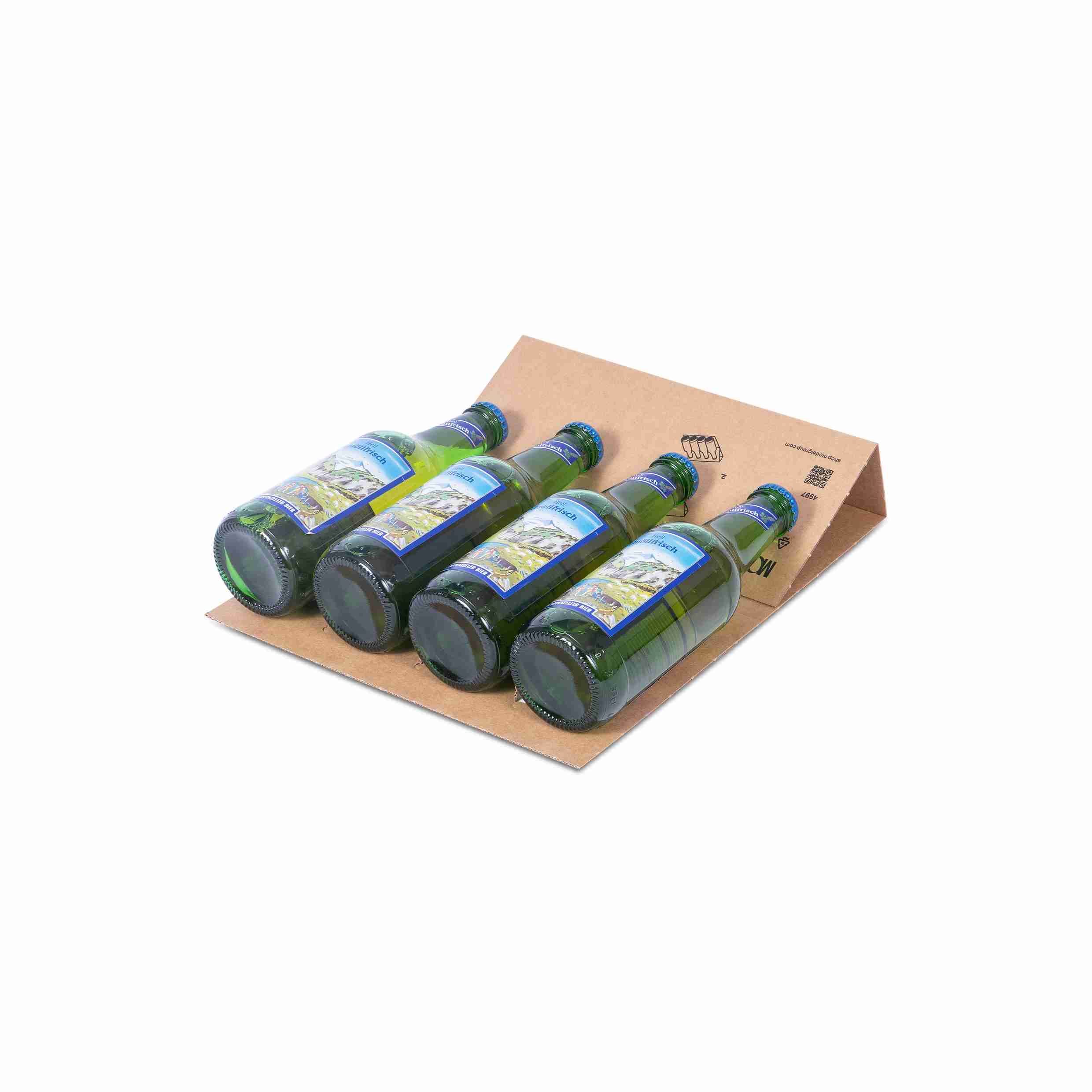 Einlagekarton – 245 × 460 mm – Karton – braun – für 4 Flaschen (0,3 l, max. H 230 mm, Ø 60 mm) – 1 Stk., ab 100 Stk.
