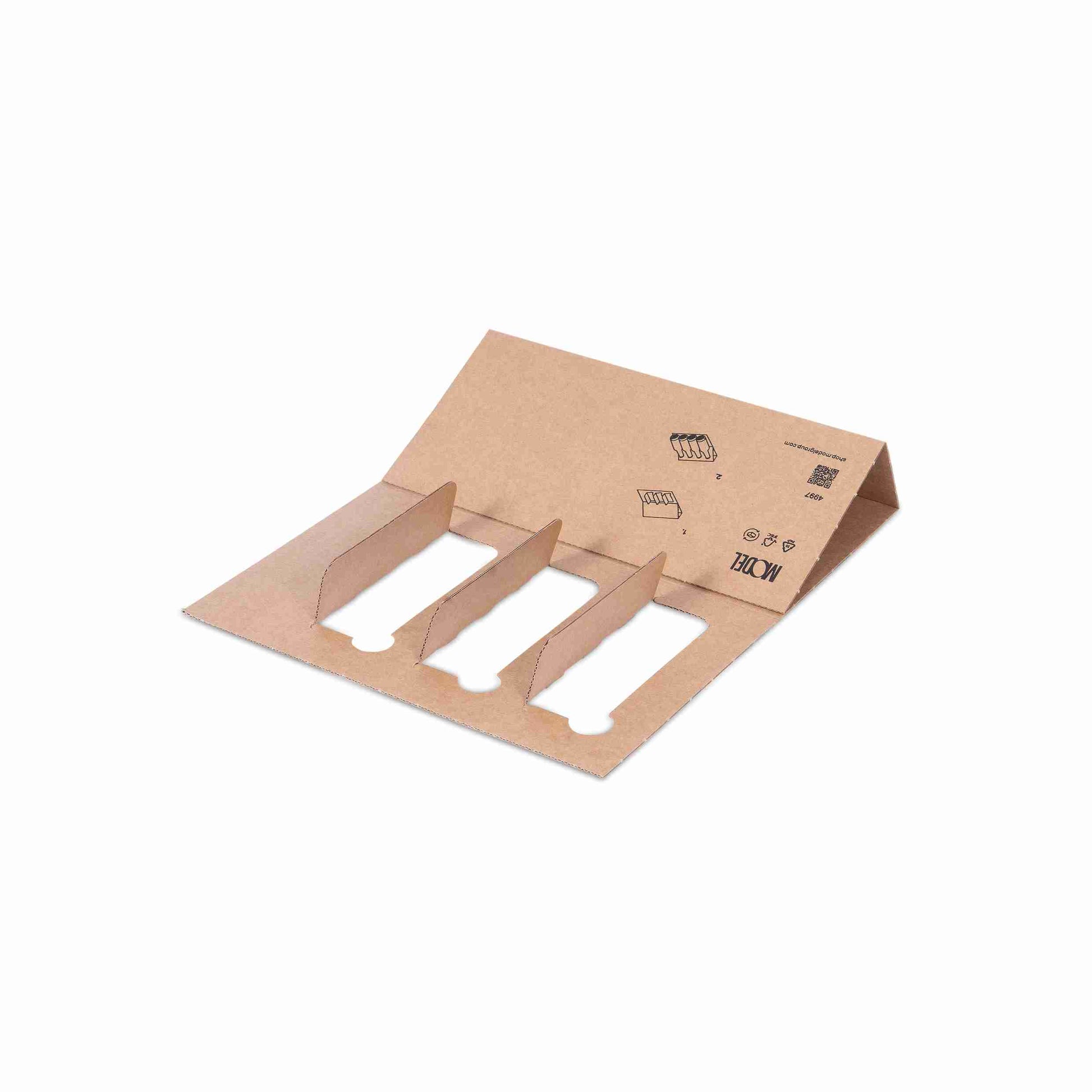 Model Einlage Karton – für 4 Flaschen (max. Höhe 230 mm, Ø 60 mm) – 460 × 245 × 1,5 mm – braun – 1 Stk., ab 200 Stk.