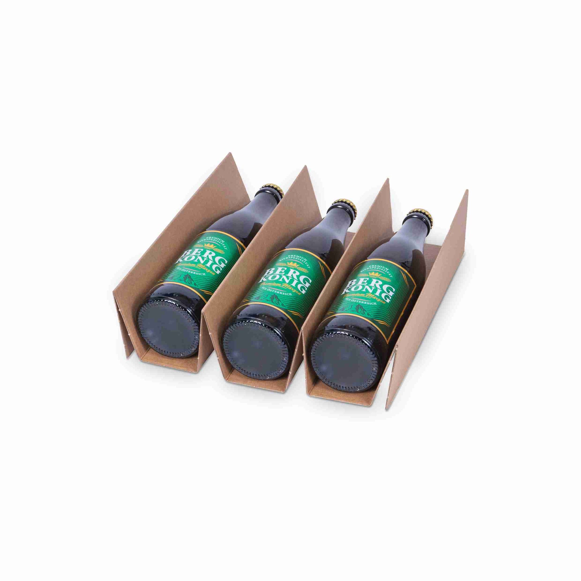 Model Einlage für 3 × 0,5 l Flaschen – max. Höhe 276 mm, Ø 70 mm – 747 × 276 × 1,5 mm – 1 Palette (5'500 Stk.)