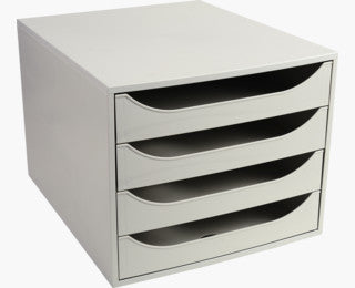 Exacompta Schubladenelement – 4 Schubladen, für A4+, grau, Polystyrol (PS), B 348 × H 234 × T 284 mm