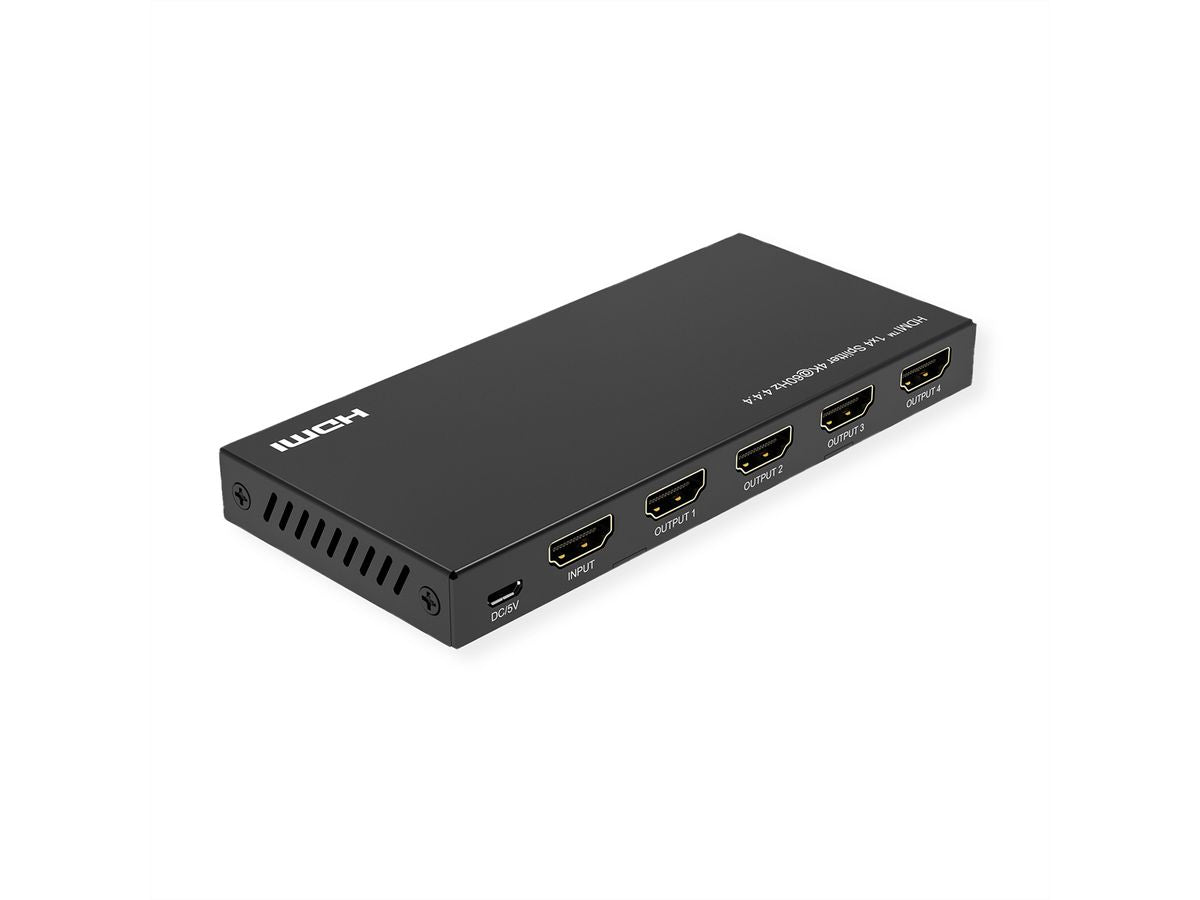 VALUE HDMI-Splitter, 1× HDMI Eingang / 4× HDMI Ausgänge, 4K@60 Hz, HDR, HDCP 2.2, EDID, Schwarz