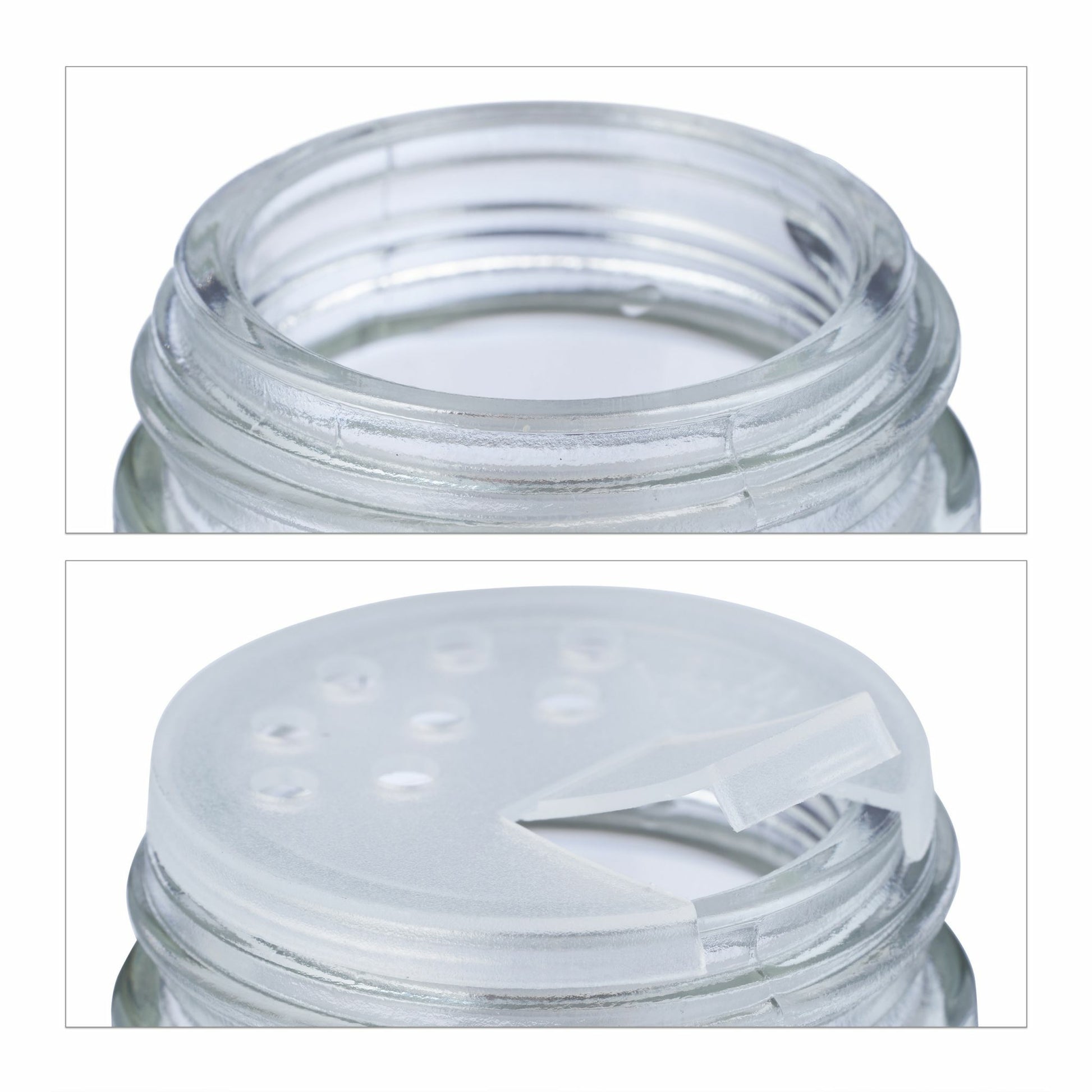 Relaxdays Streudose Ø 3,5 × 11 cm, Glas/Aluminium/Silikon, transparent/silber