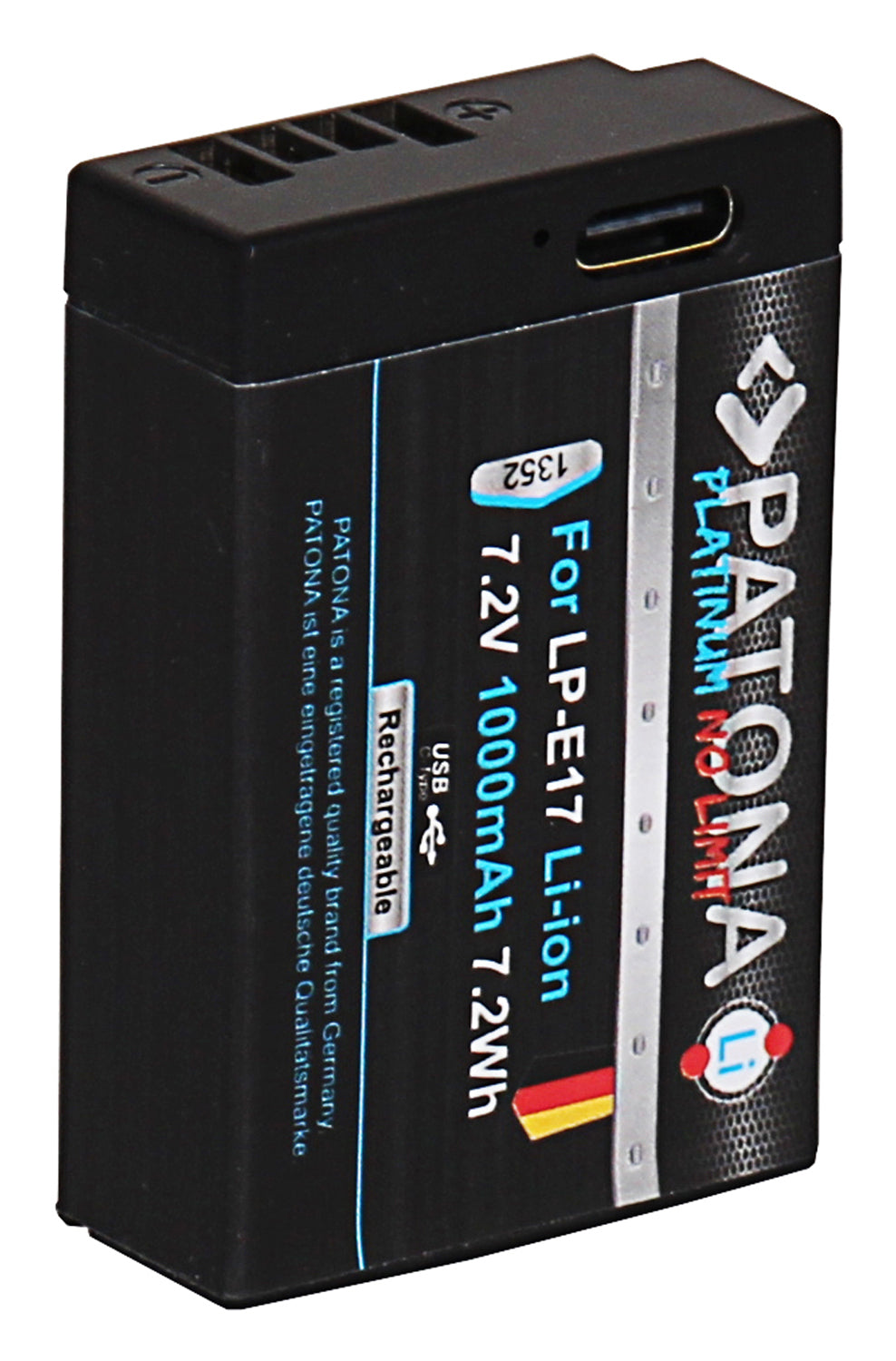 PATONA Platinum Akku LP-E17 1000 mAh 7,2 V – mit USB-C – für Canon EOS RP, 77D, 200D und andere – Schwarz