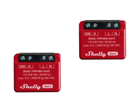Shelly 1PM Mini Gen3 – Smart-Steckdose – 8 A, Verbrauchsmessung – für Amazon Alexa, Google Assistant – 2er-Set