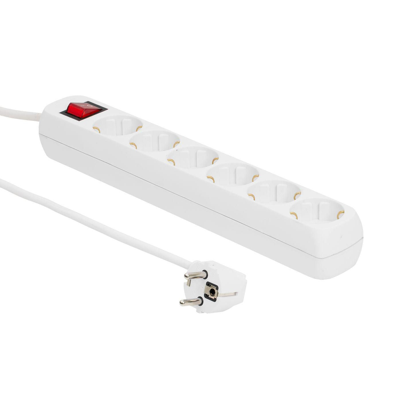 Microconnect Steckdosenleiste – 6× Schuko (Typ F), 10 m, mit Schalter, Weiss