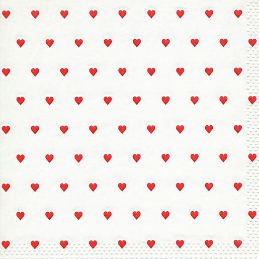 Paper + Design Servietten Herz – rot/weiss – 33 × 33 cm, 3-lagig – 16 Stück
