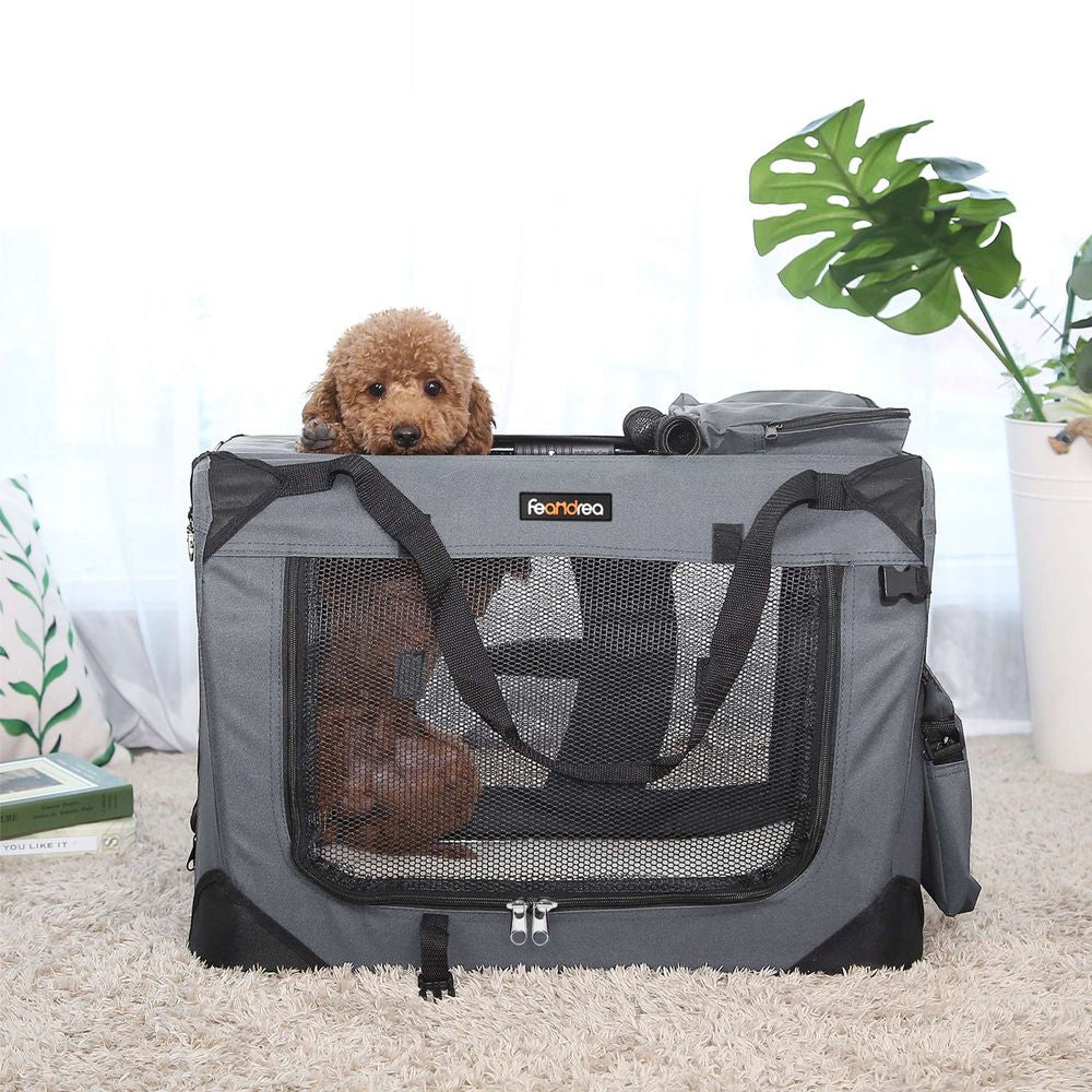 Feandrea Transportbox – herausnehmbarer Boden, belüftet – für Katze, Hund, Kleintier – 70×52×52 cm – grau