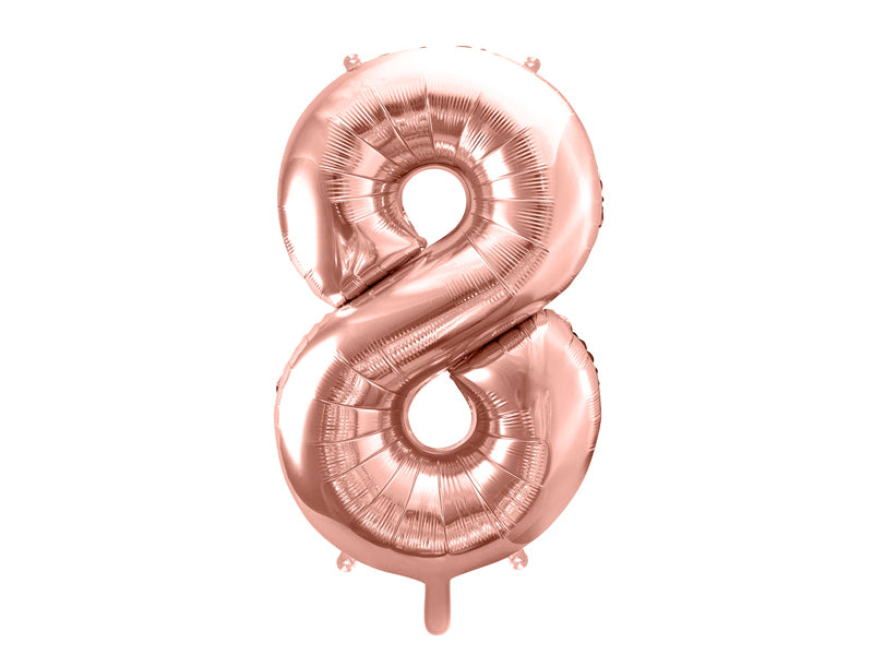 PartyDeco Folienballon Zahl 8 – Roségold – 86 cm – Folie – 1 Stk