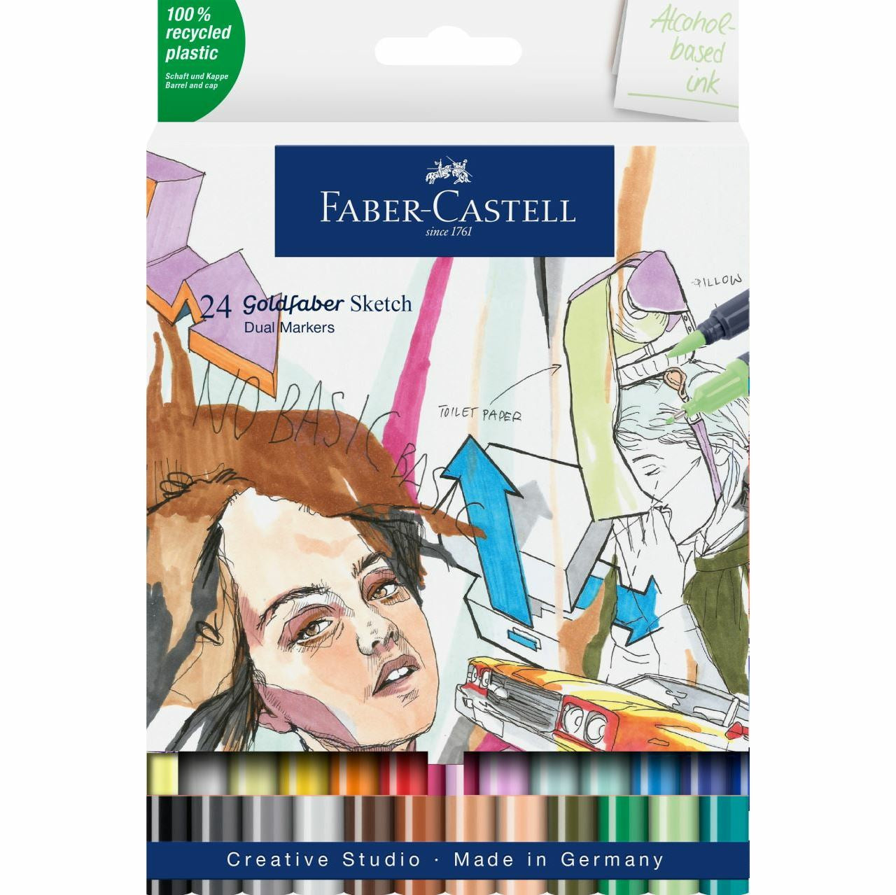 Faber-Castell Goldfaber Sketch Marker Permanentmarker – Rundspitze 0,6 mm – Mehrfarbig, 24er-Set
