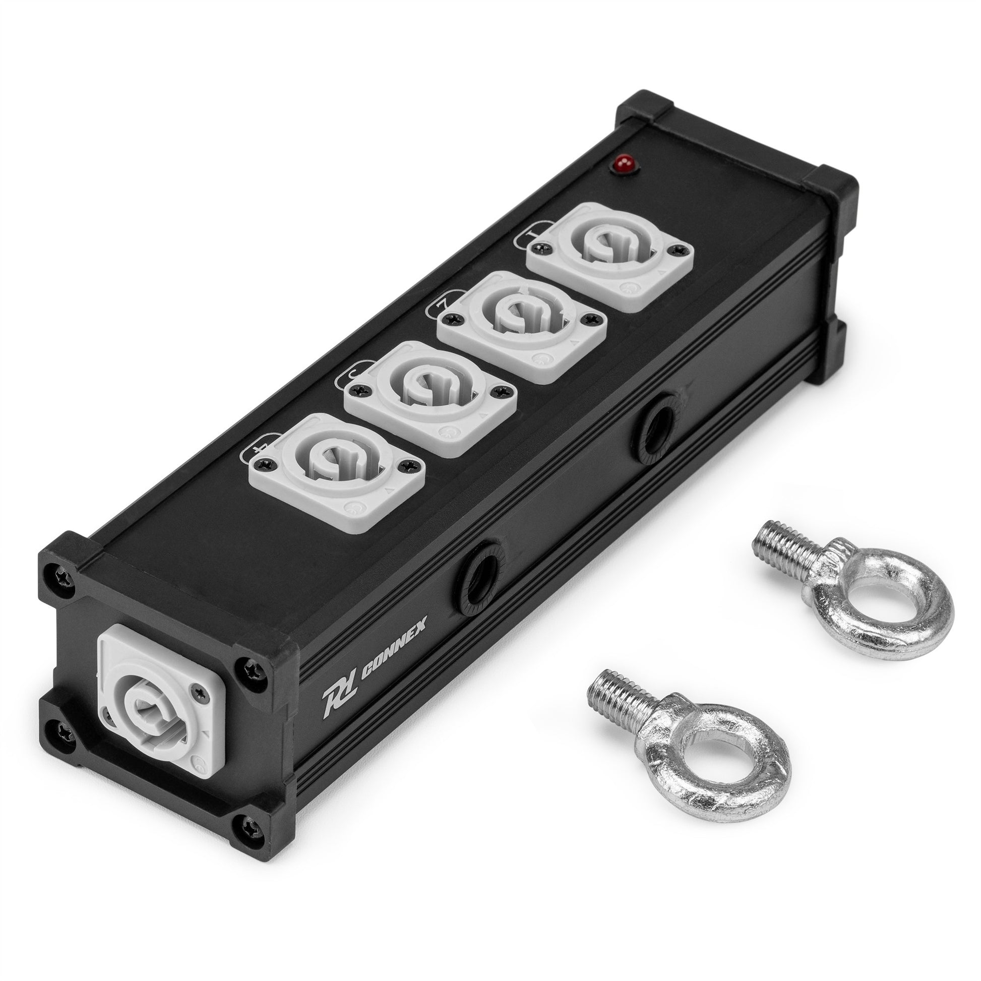 PD-Connex PSB25 – Schaltzwischenstecker, 1× Powercon In / 5× Powercon Out, 5 Schalter, Schwarz
